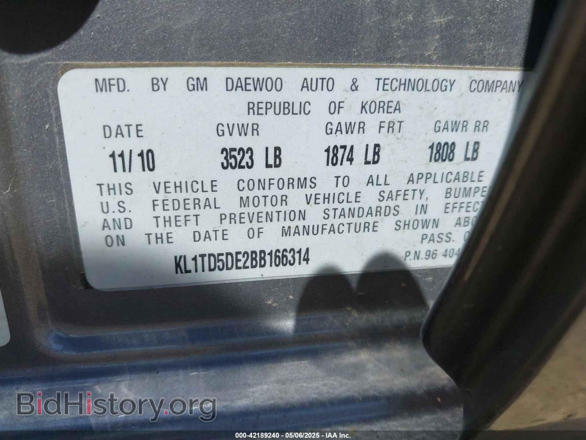 2011 CHEVROLET AVEO - VIN: KL1TD5DE2BB166314 - Фото 9
