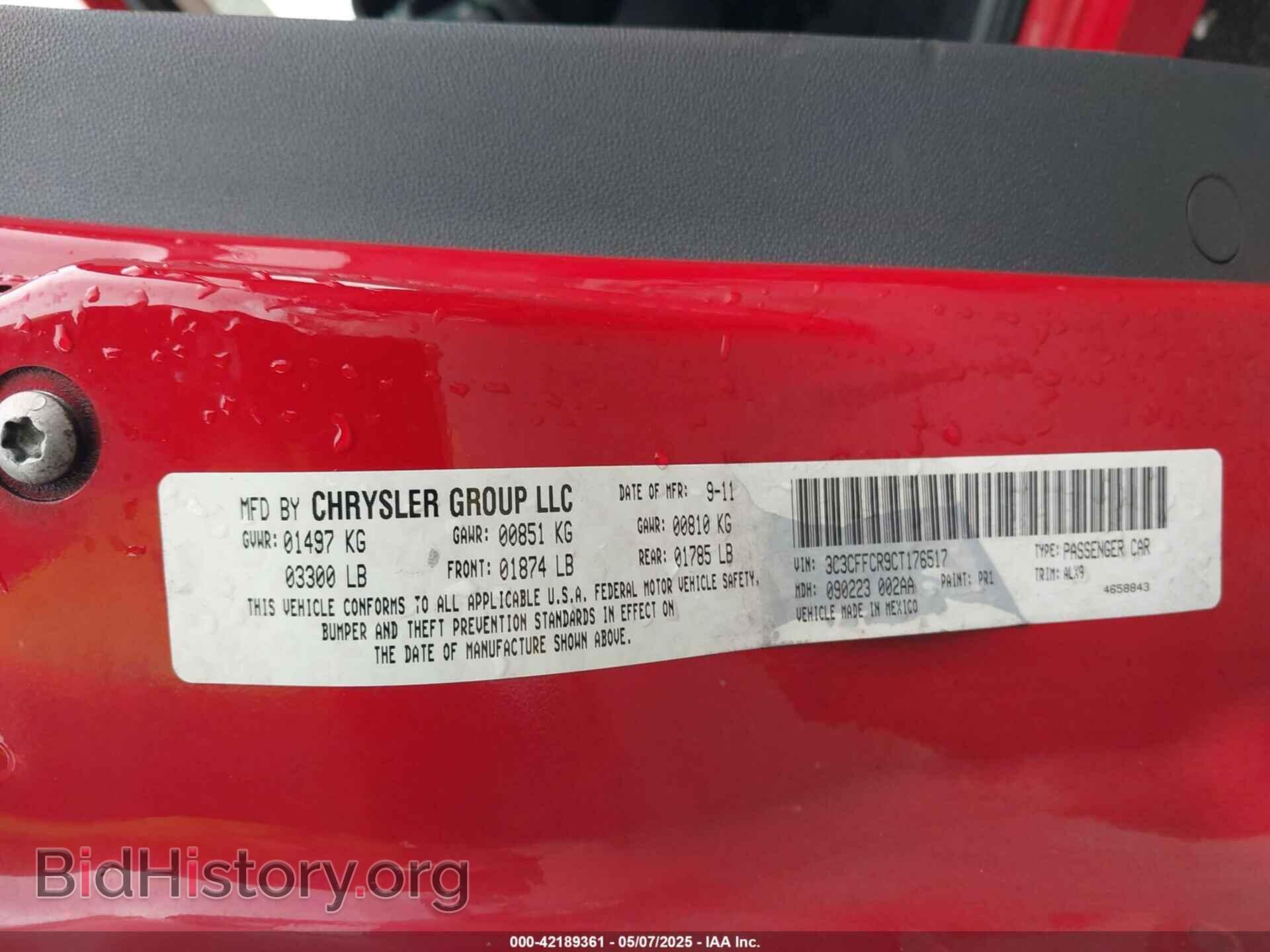 2012 FIAT 500 - VIN: 3C3CFFCR9CT176517 - Фото 9