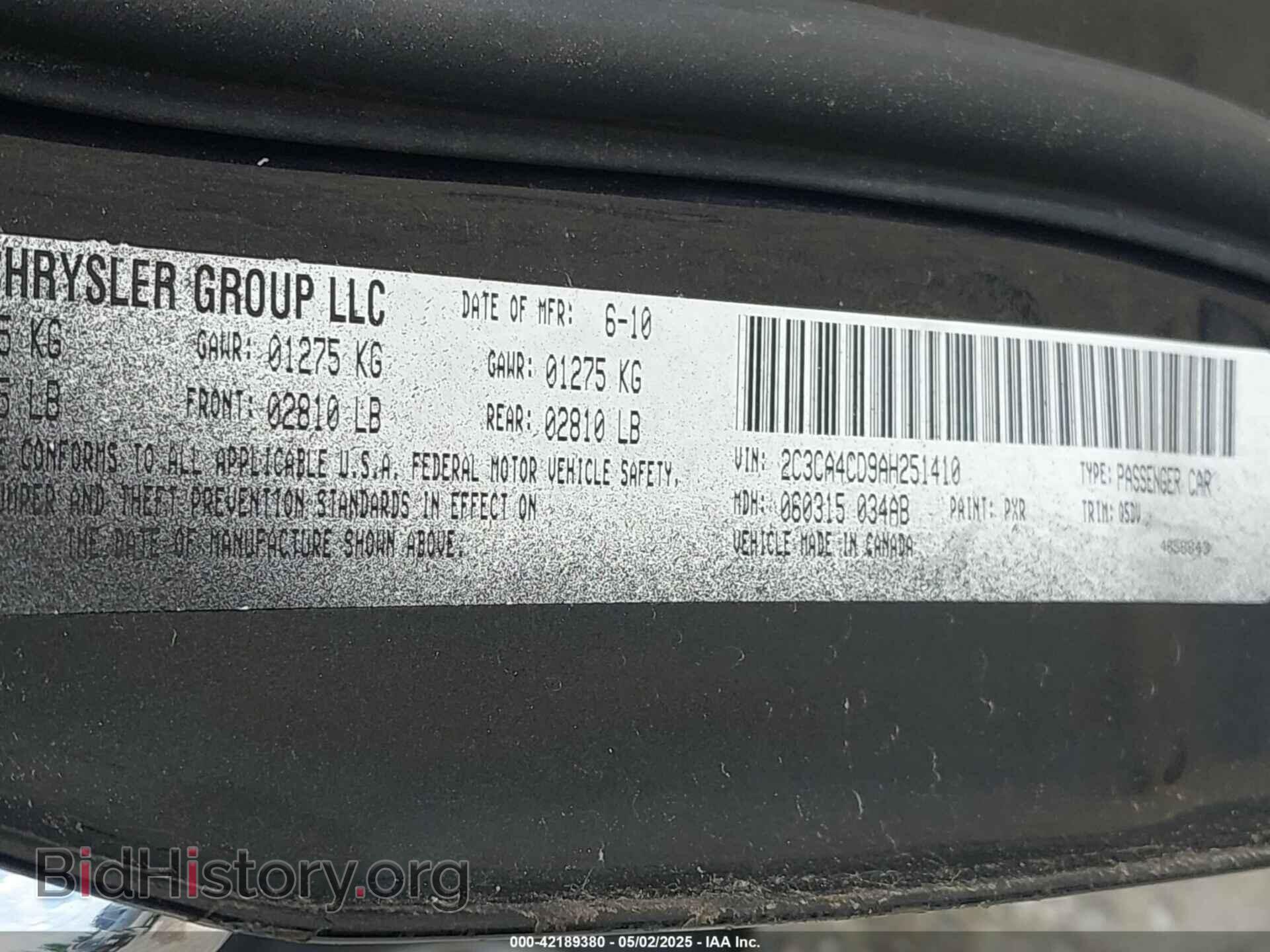 2010 CHRYSLER 300 - VIN: 2C3CA4CD9AH251410 - Фото 9