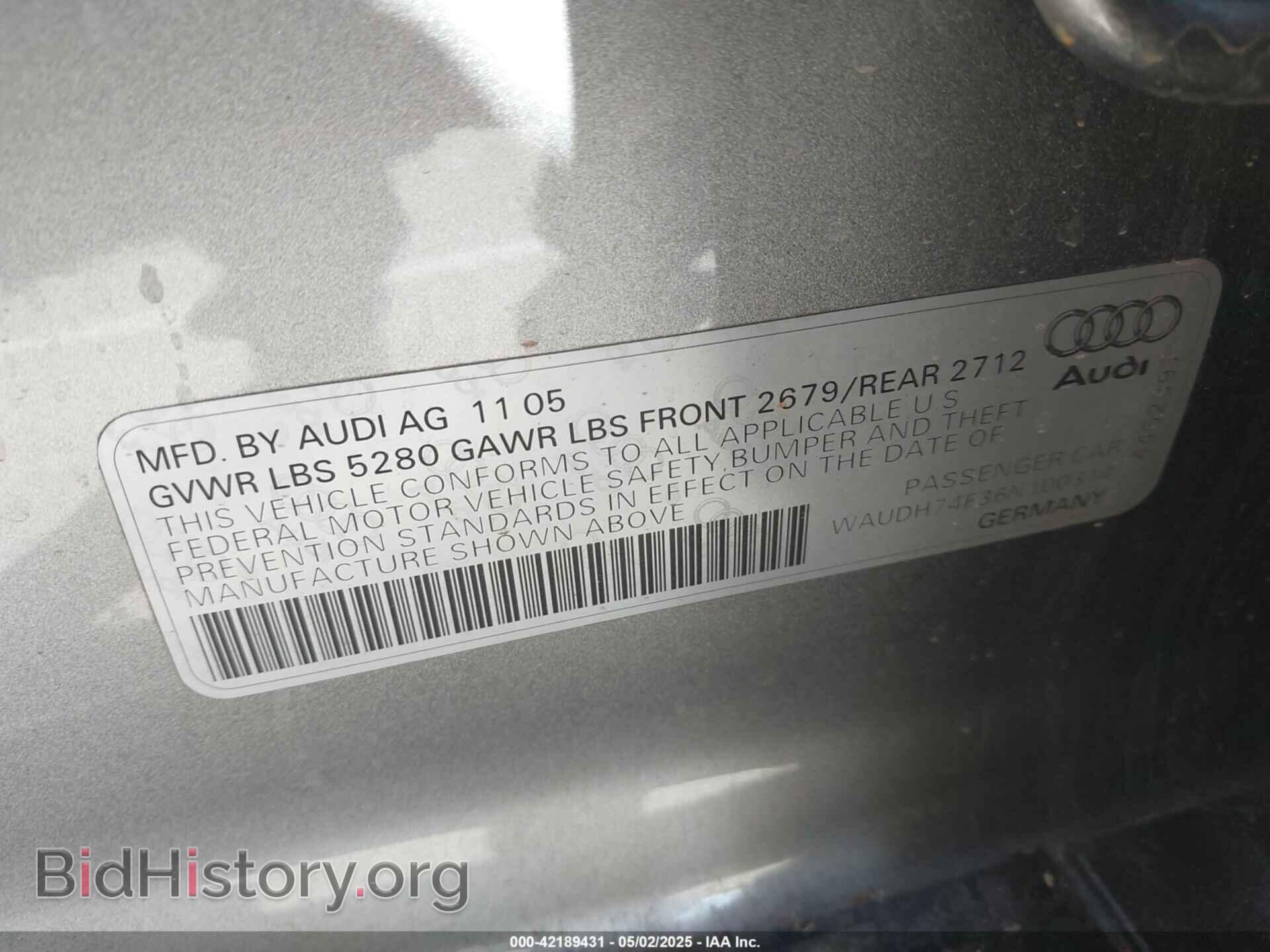 2006 AUDI A6 - VIN: WAUDH74F36N100314 - Фото 9