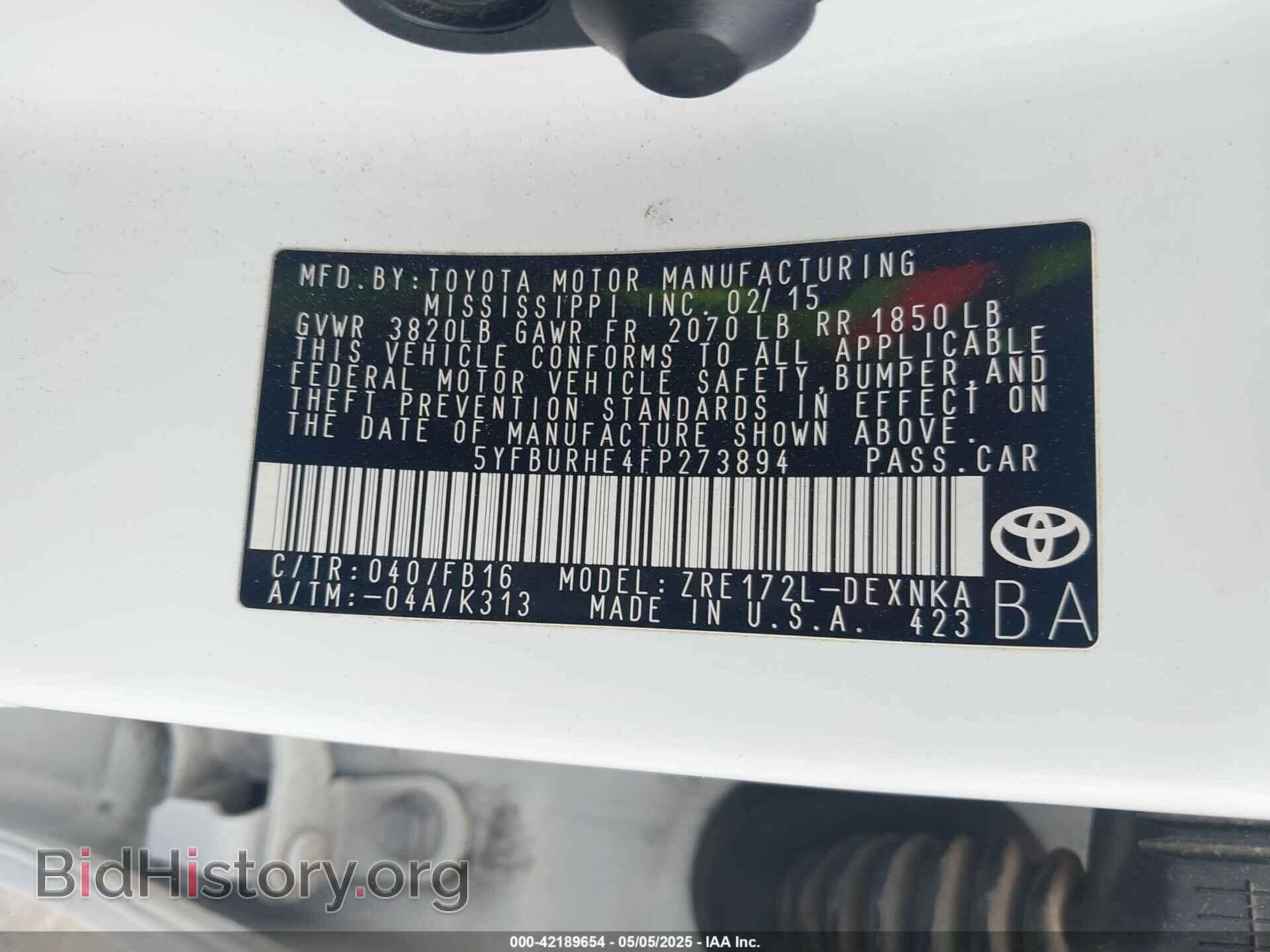 2015 TOYOTA COROLLA - VIN: 5YFBURHE4FP273894 - Фото 9