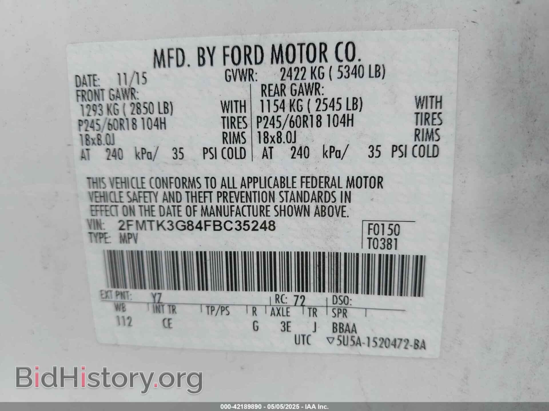 2015 FORD EDGE - VIN: 2FMTK3G84FBC35248 - Photo 9