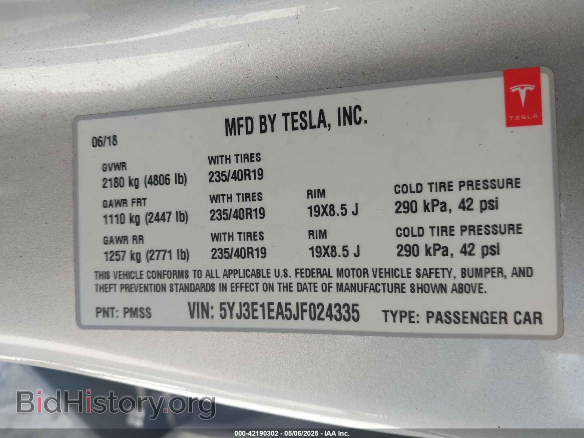 2018 TESLA MODEL 3 - VIN: 5YJ3E1EA5JF024335 - Фото 9