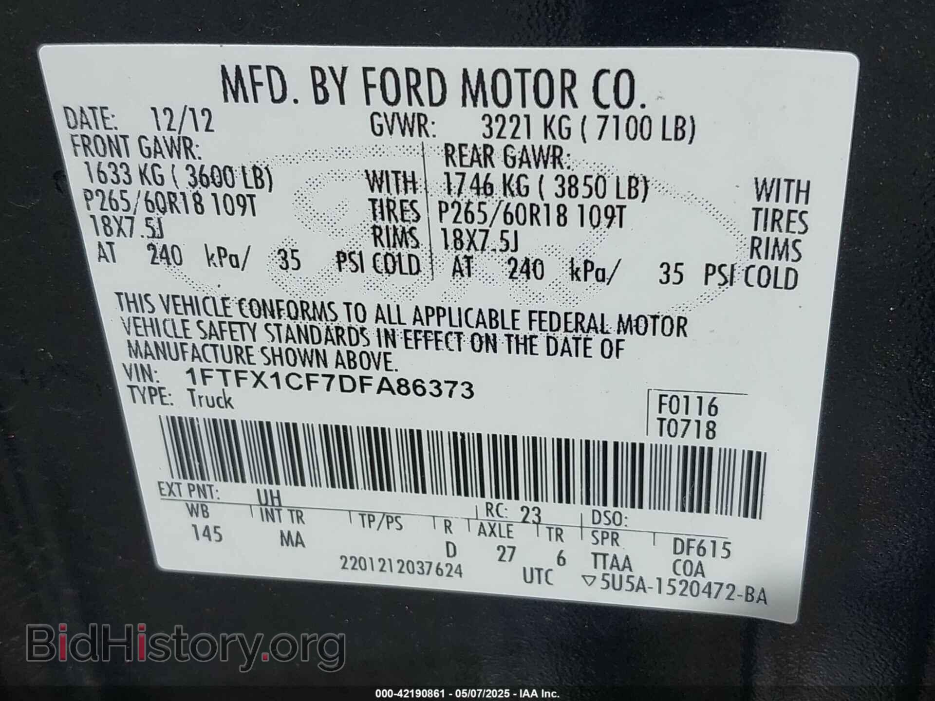 2013 FORD F-150 - VIN: 1FTFX1CF7DFA86373 - Фото 9