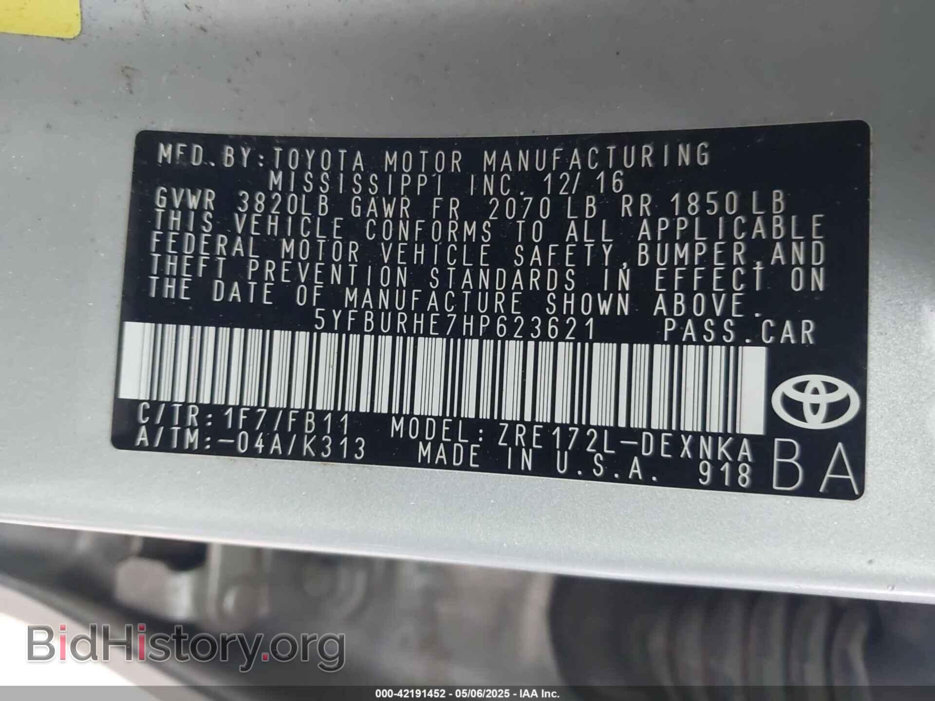 2017 TOYOTA COROLLA - VIN: 5YFBURHE7HP623621 - Фото 9