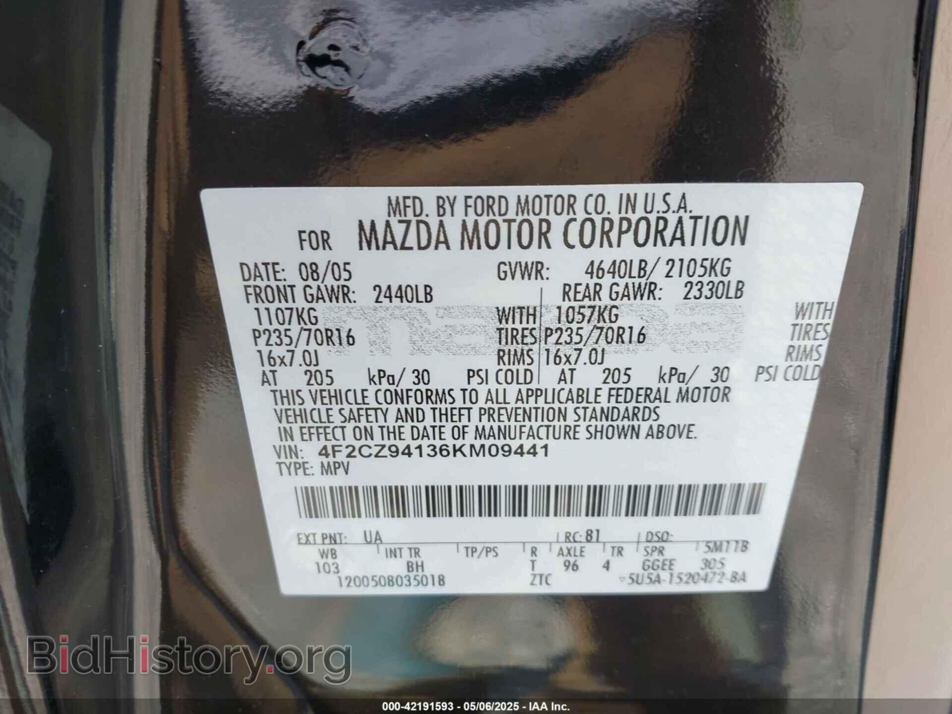 2006 MAZDA TRIBUTE - VIN: 4F2CZ94136KM09441 - Фото 9