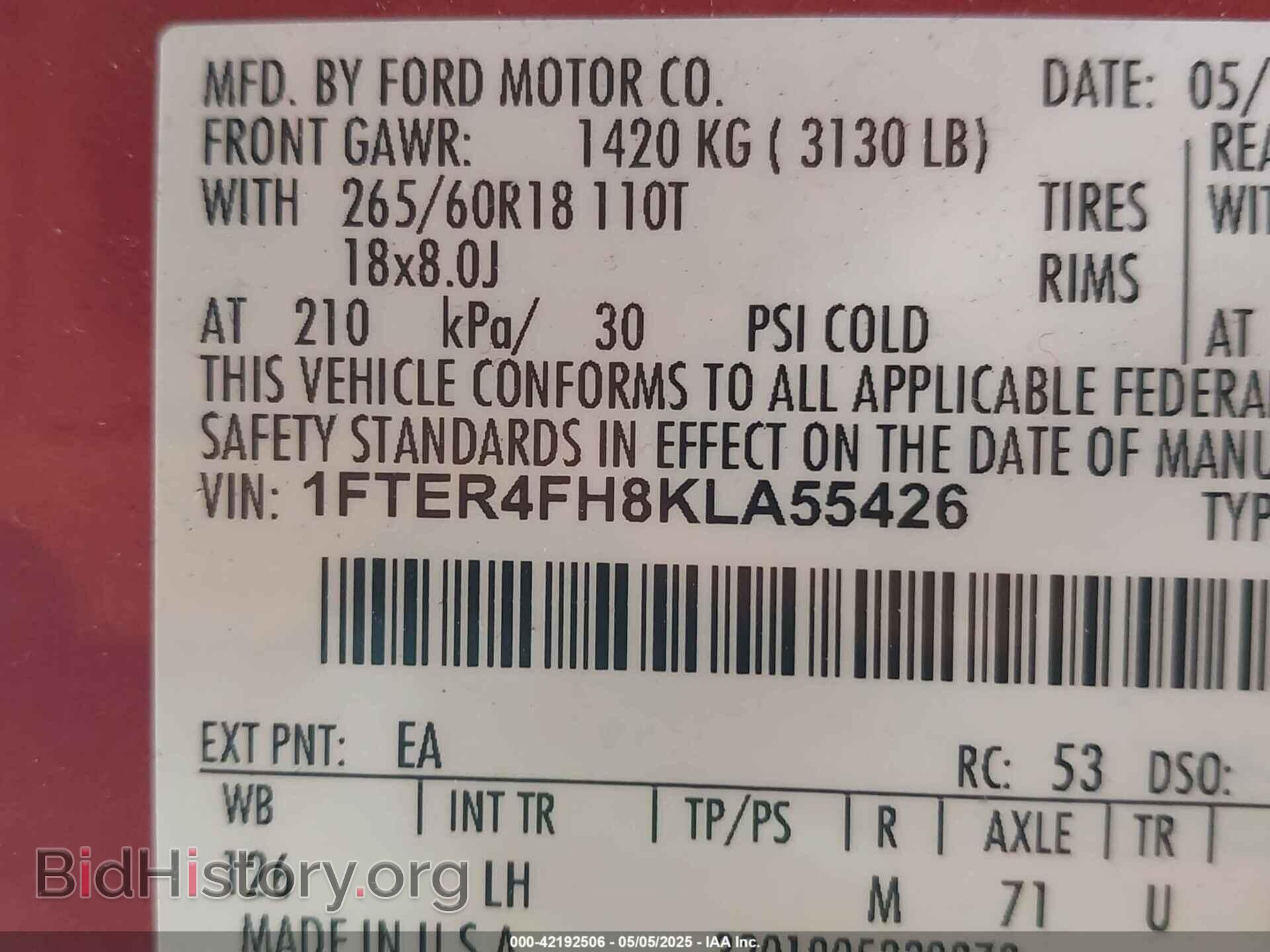 2019 FORD RANGER - VIN: 1FTER4FH8KLA55426 - Фото 9