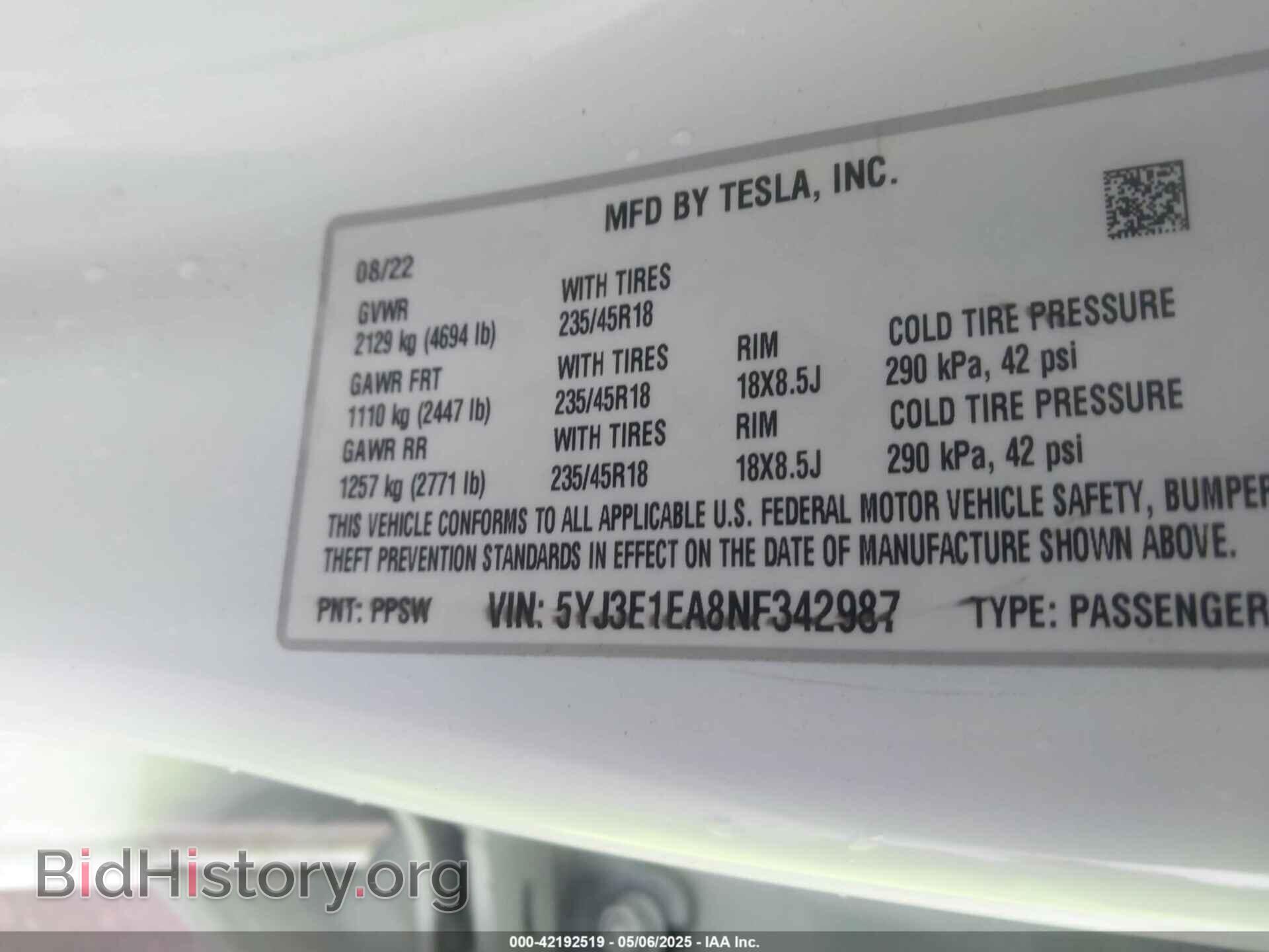 2022 TESLA MODEL 3 - VIN: 5YJ3E1EA8NF342987 - Фото 9