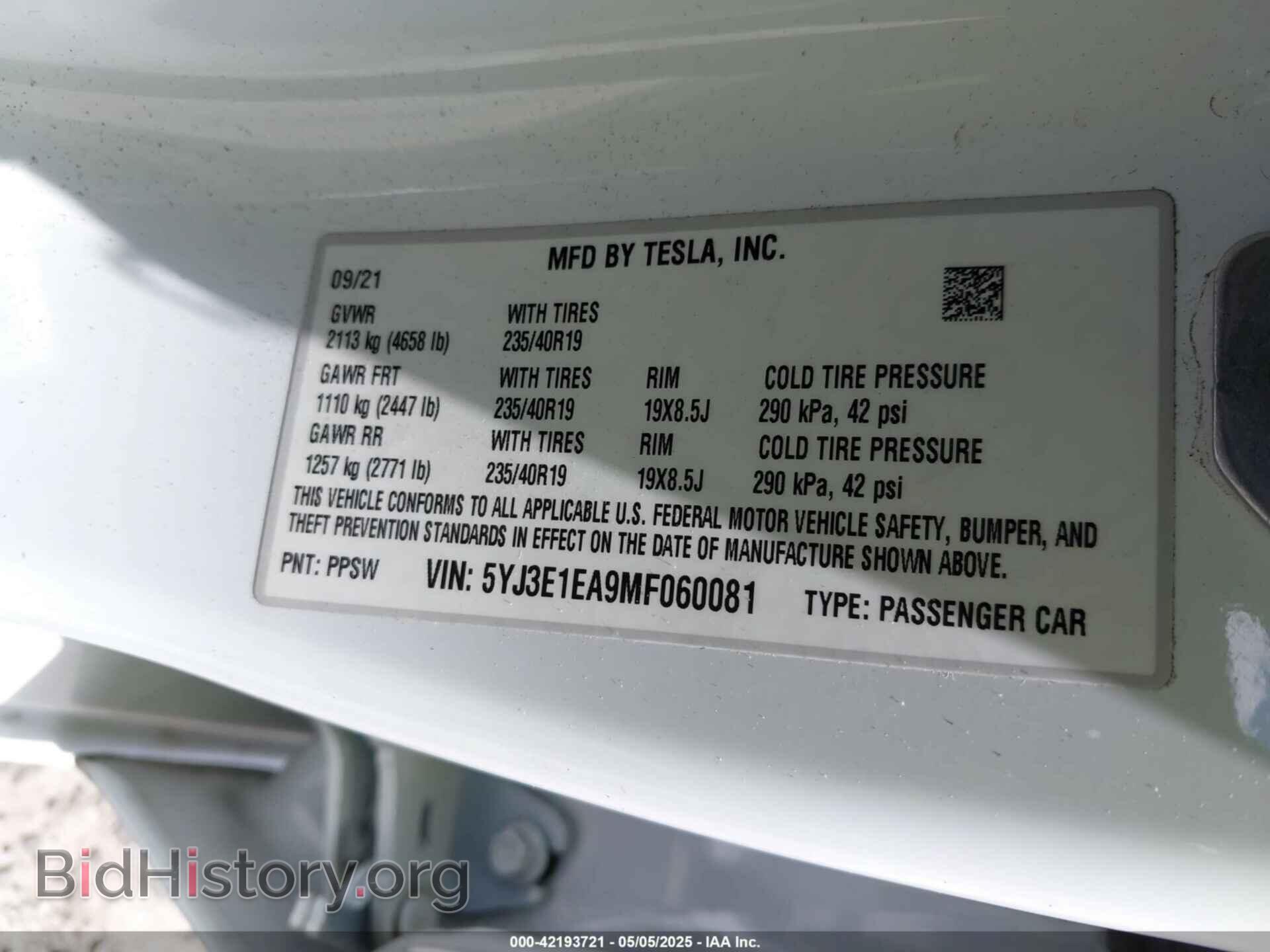 2021 TESLA MODEL 3 - VIN: 5YJ3E1EA9MF060081 - Photo 9