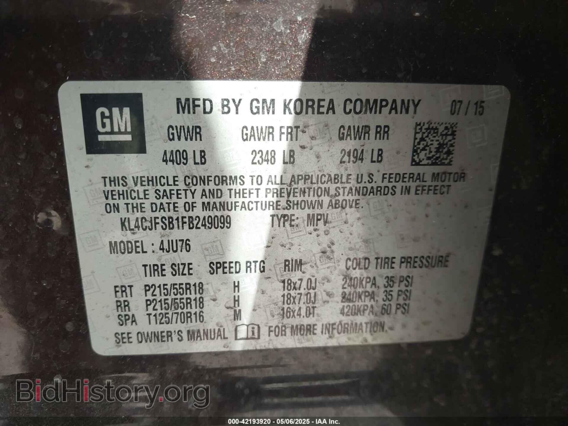 2015 BUICK ENCORE - VIN: KL4CJFSB1FB249099 - Photo 9