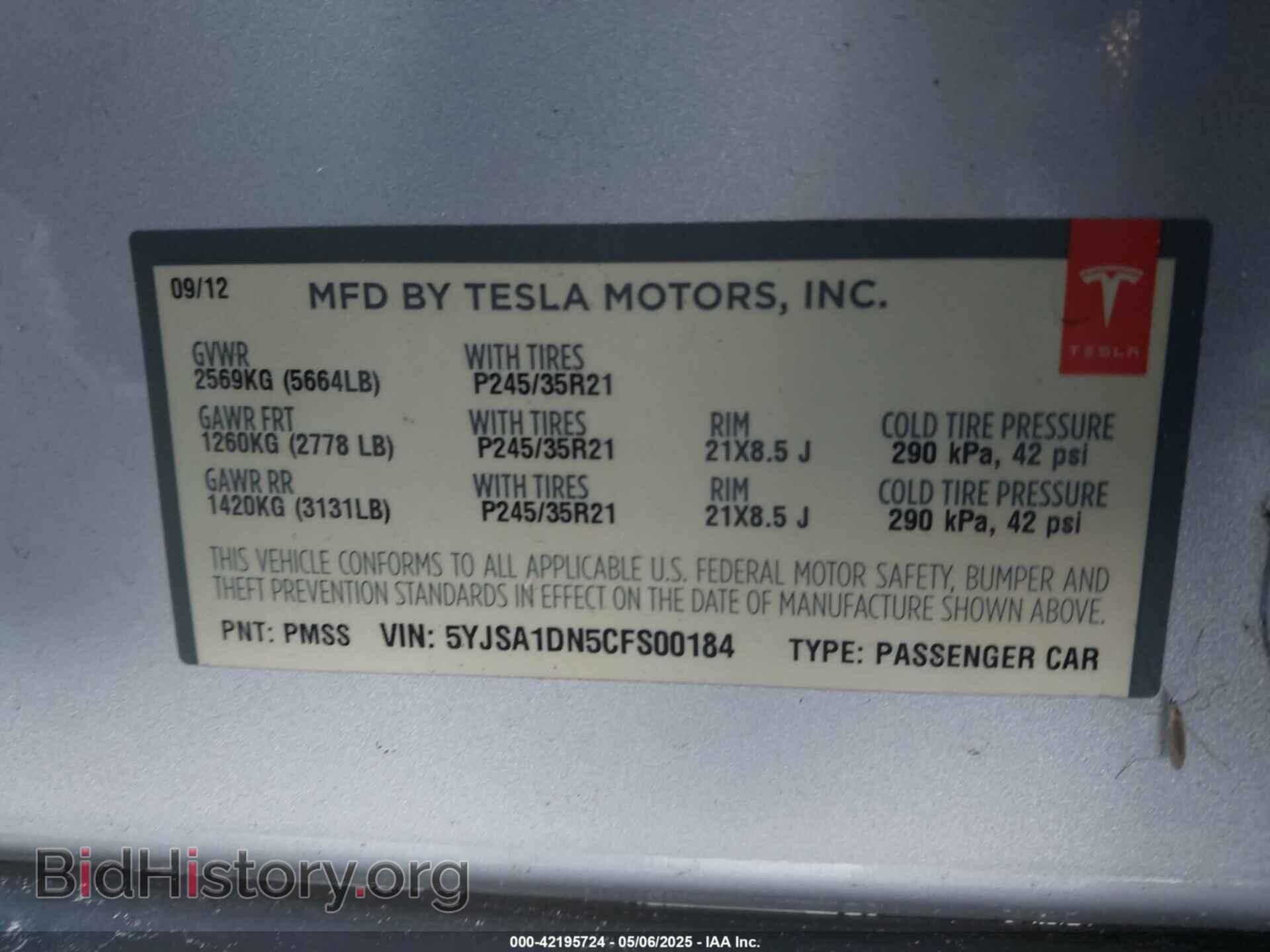 2012 TESLA MODEL S - VIN: 5YJSA1DN5CFS00184 - Photo 9