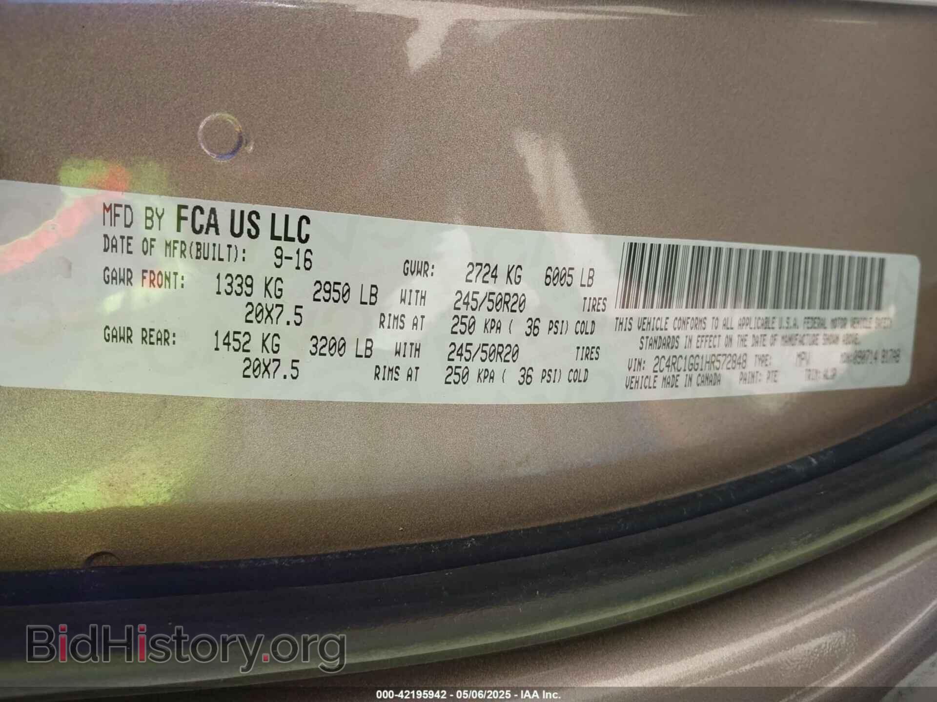 2017 CHRYSLER PACIFICA - VIN: 2C4RC1GG1HR572848 - Фото 9