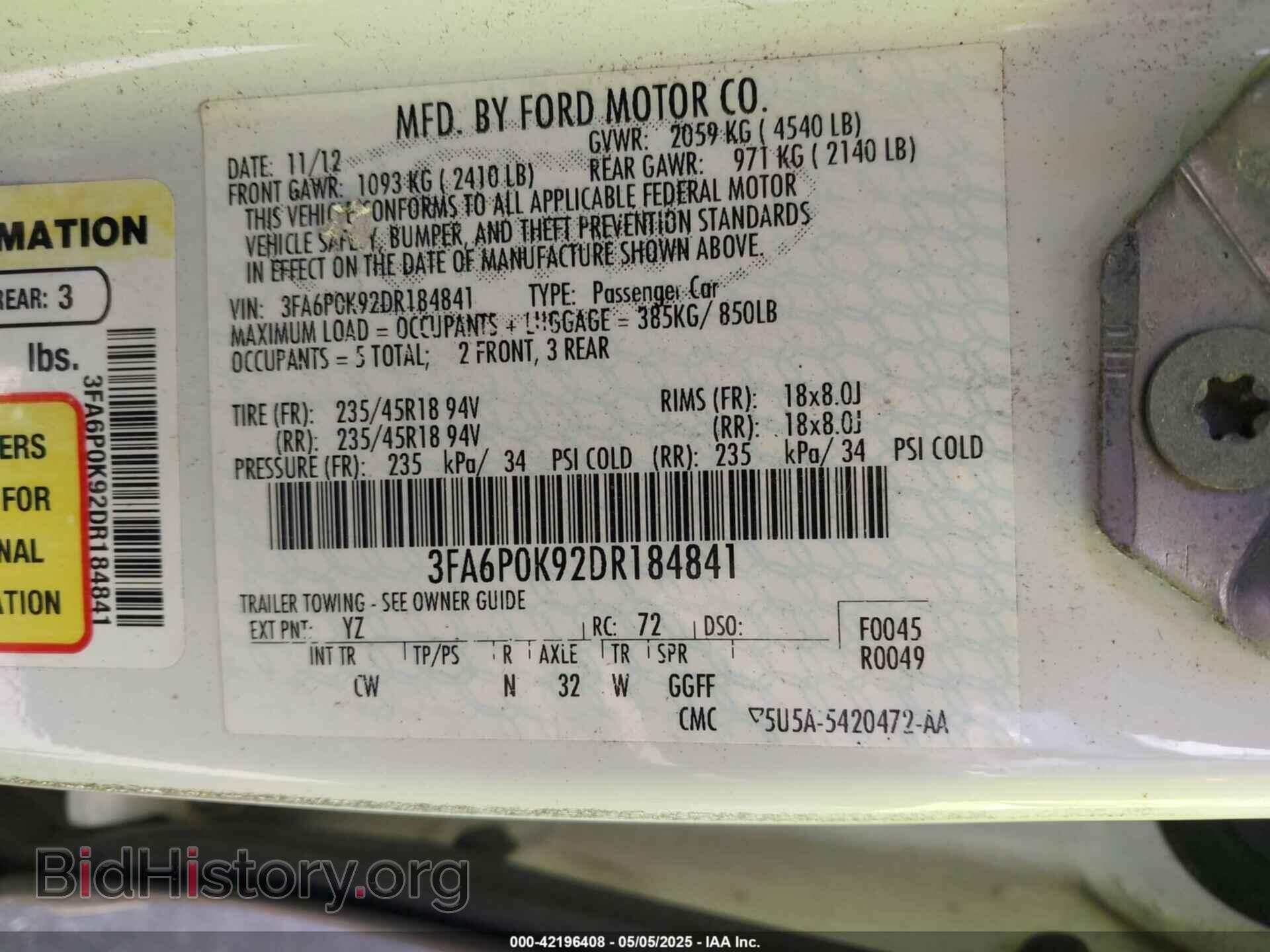 2013 FORD FUSION - VIN: 3FA6P0K92DR184841 - Фото 9