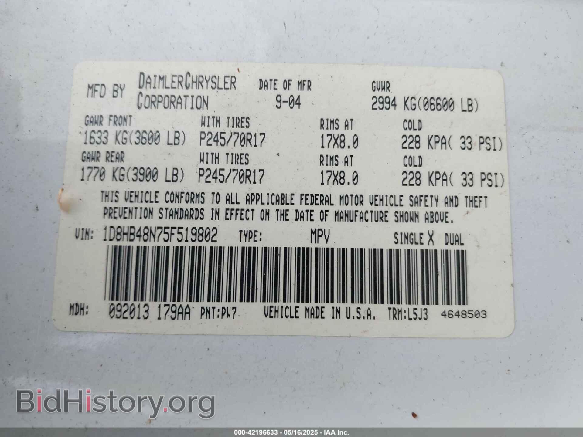 2005 DODGE DURANGO - VIN: 1D8HB48N75F519802 - Photo 6