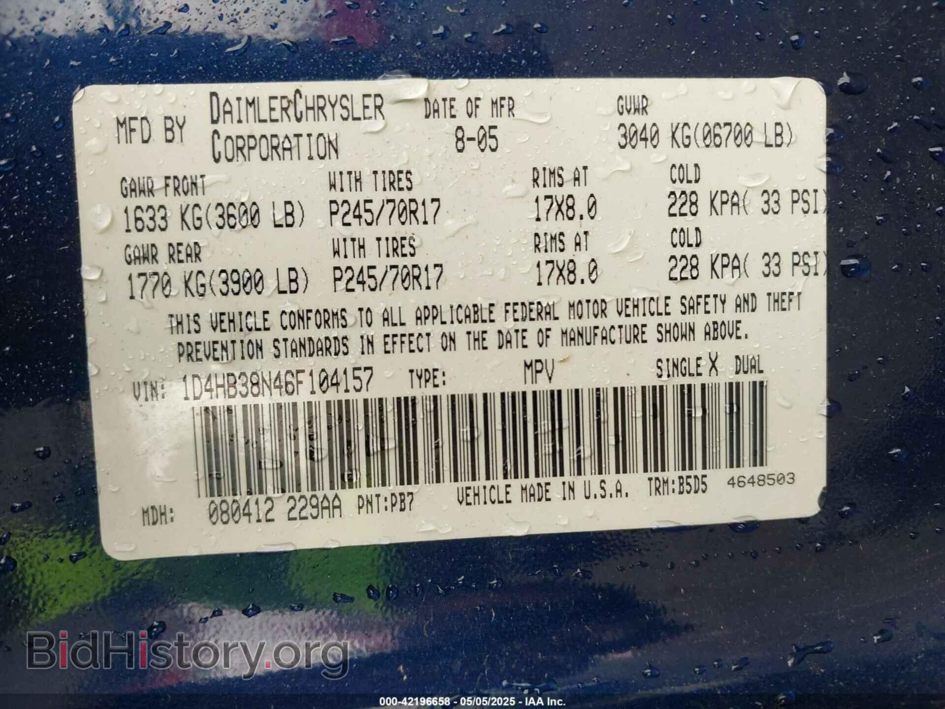 2006 DODGE DURANGO - VIN: 1D4HB38N46F104157 - Фото 9