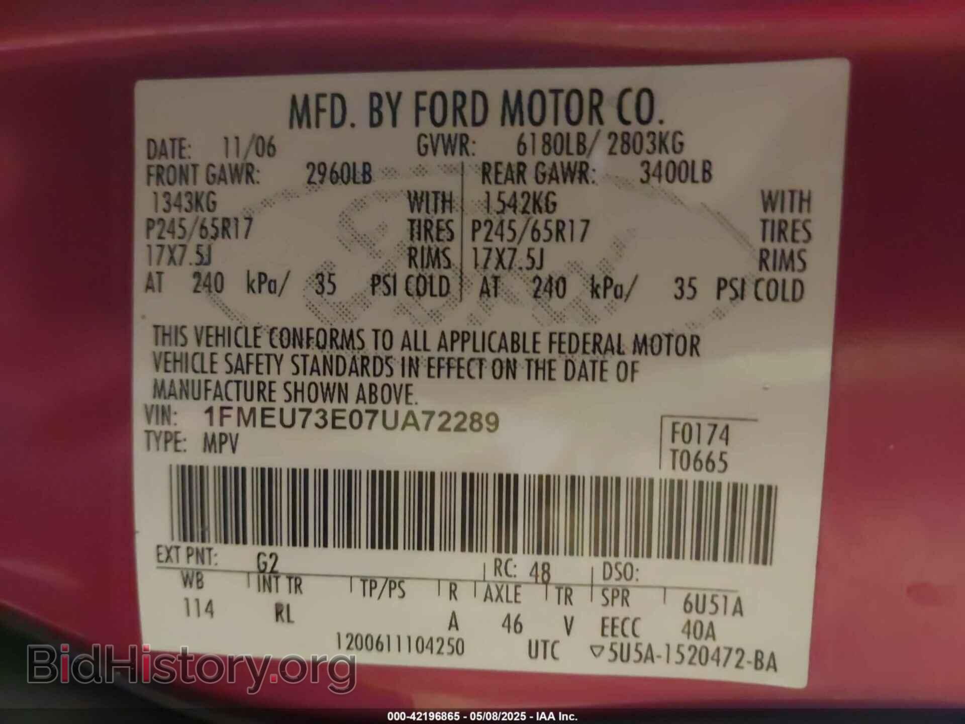 2007 FORD EXPLORER - VIN: 1FMEU73E07UA72289 - Фото 9