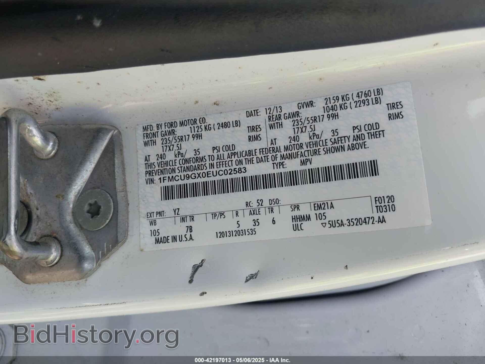 2014 FORD ESCAPE - VIN: 1FMCU9GX0EUC02583 - Фото 9