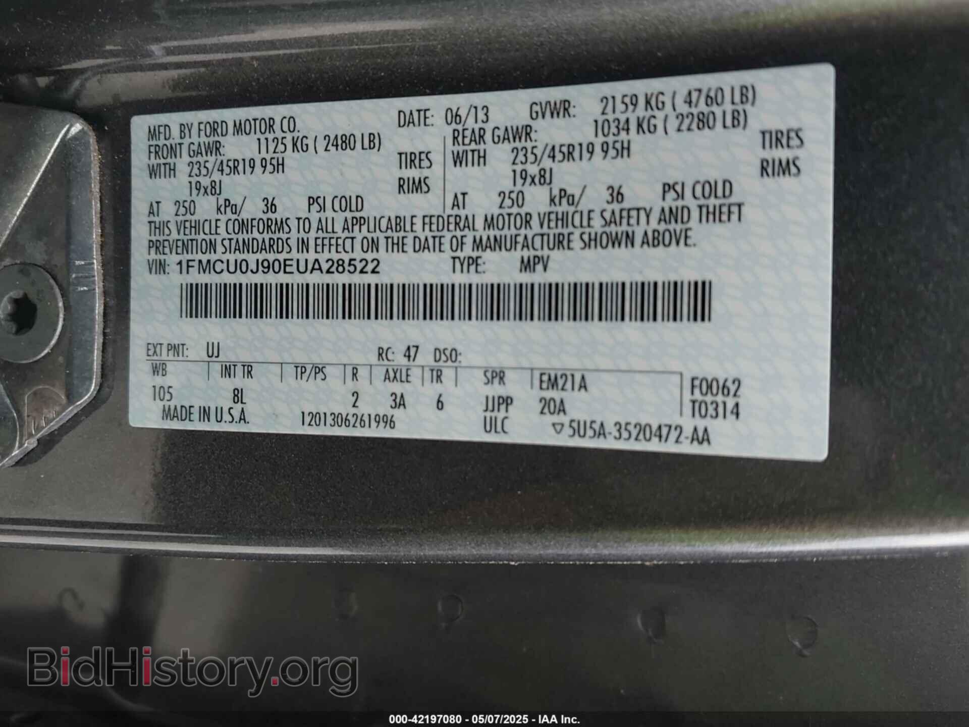 2014 FORD ESCAPE - VIN: 1FMCU0J90EUA28522 - Photo 9