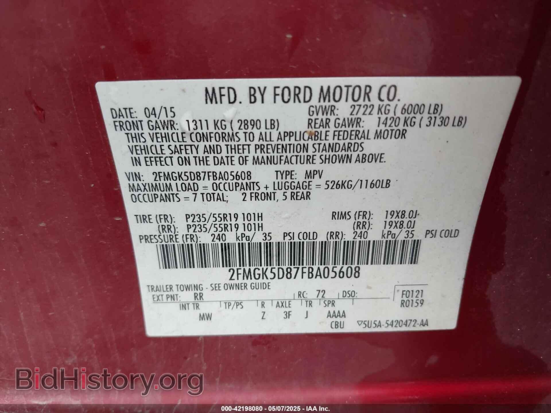 2015 FORD FLEX - VIN: 2FMGK5D87FBA05608 - Photo 9