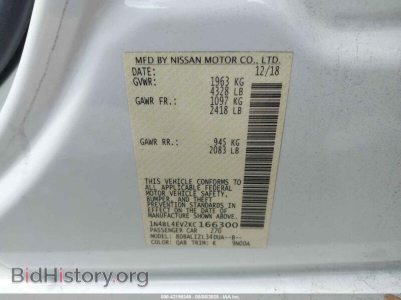 2019 Nissan ALTIMA (VIN 1N4BL4EV2KC166300) — photo 9 of 16