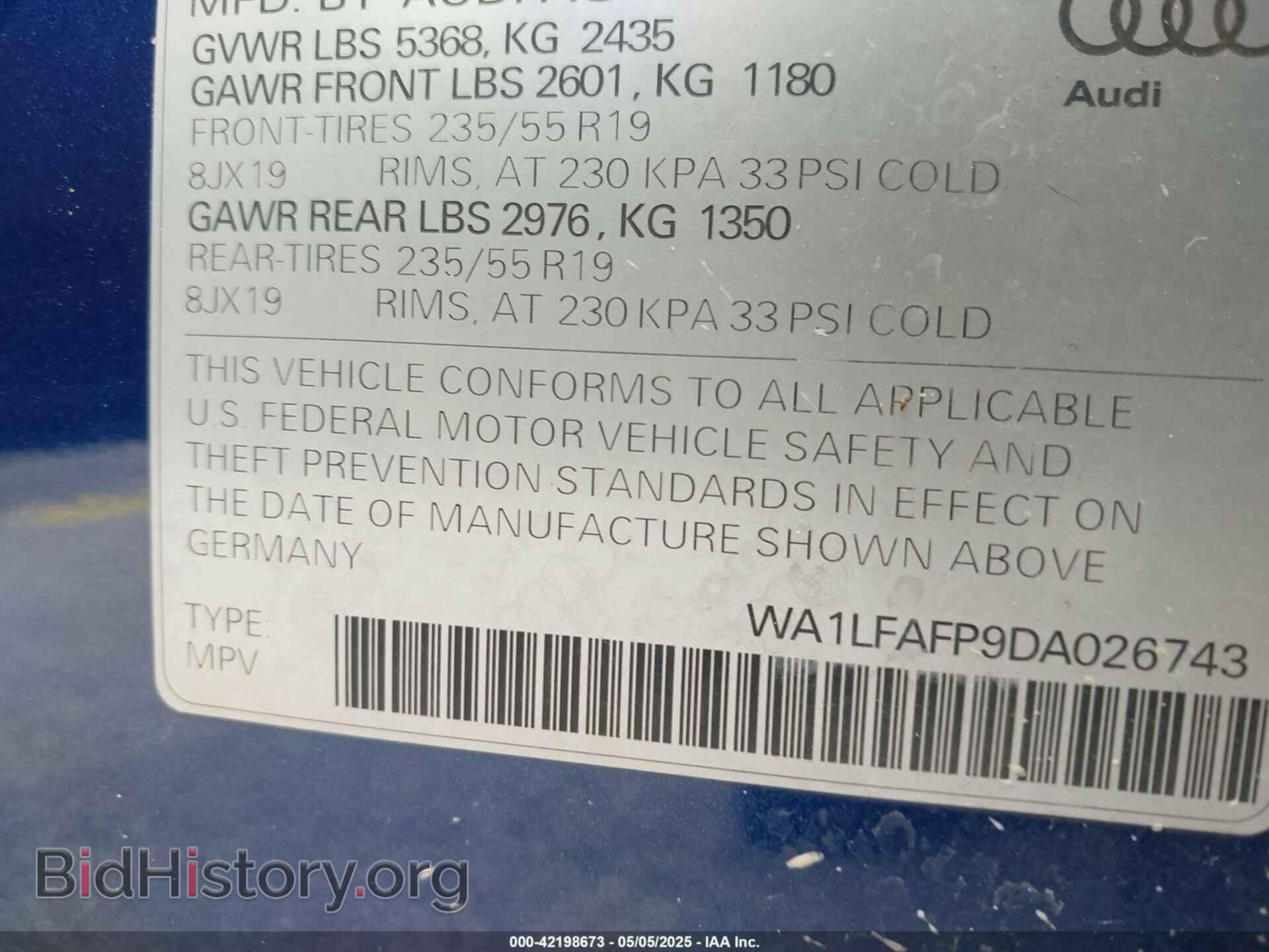 2013 AUDI Q5 - VIN: WA1LFAFP9DA026743 - Фото 9