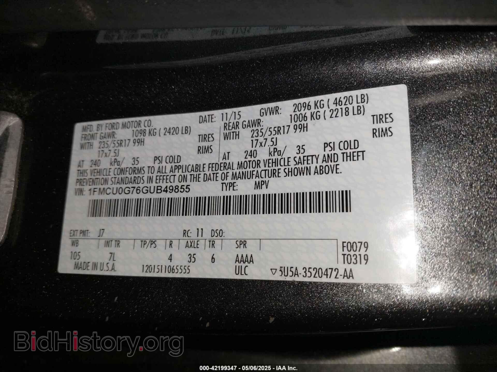 2016 FORD ESCAPE - VIN: 1FMCU0G76GUB49855 - Фото 9
