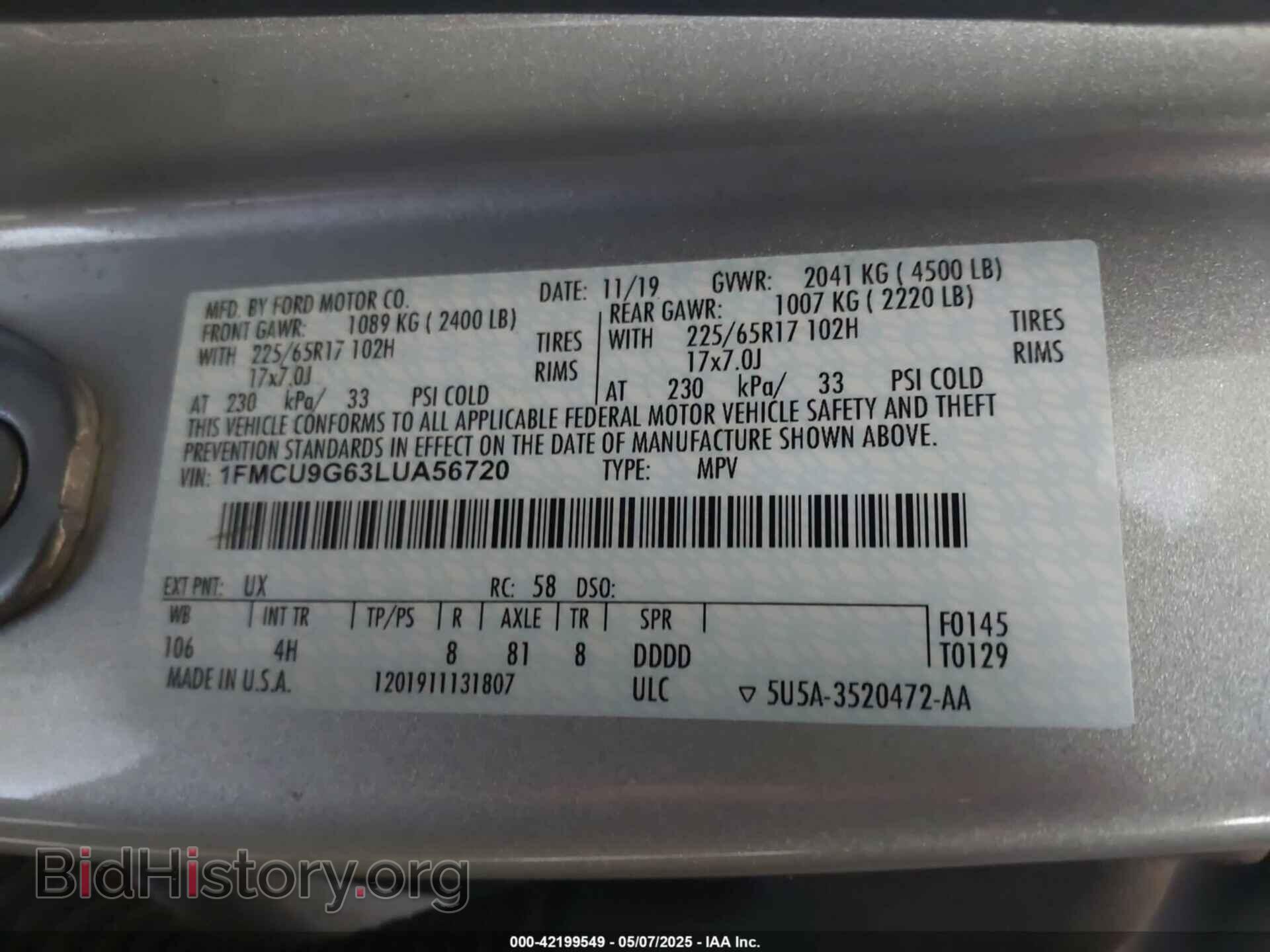 2020 FORD ESCAPE - VIN: 1FMCU9G63LUA56720 - Photo 9