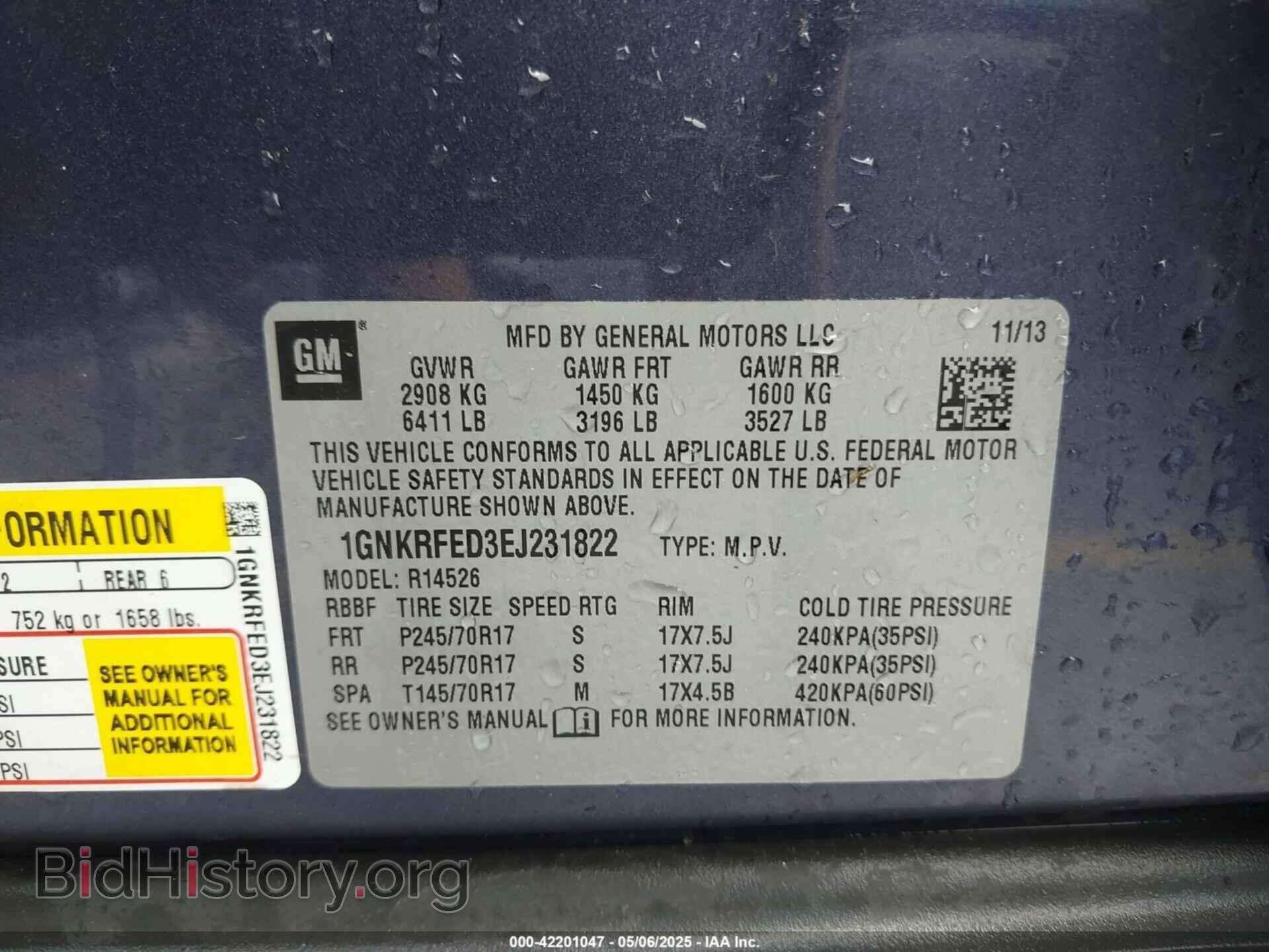 2014 CHEVROLET TRAVERSE - VIN: 1GNKRFED3EJ231822 - Фото 9