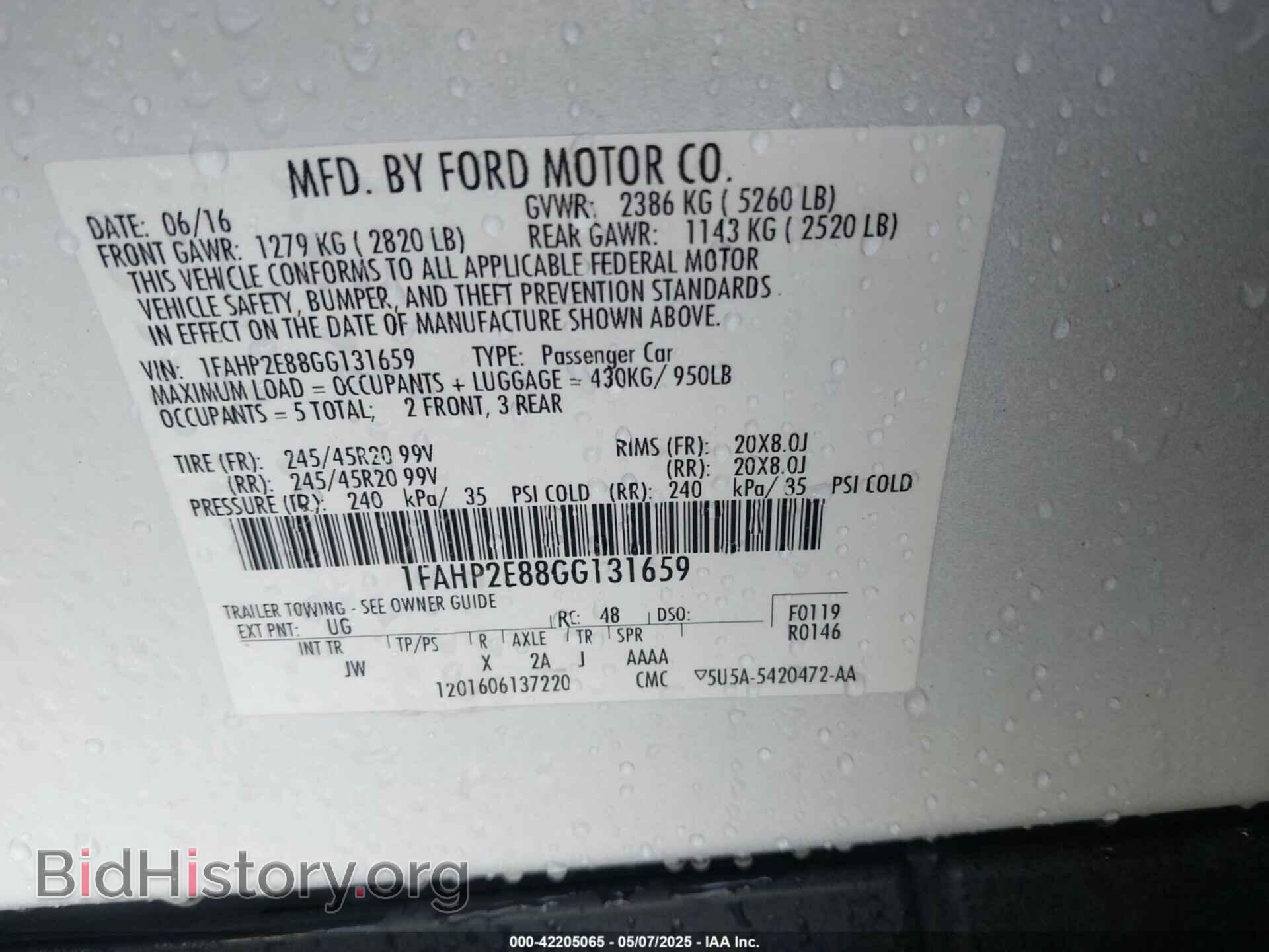 2016 FORD TAURUS - VIN: 1FAHP2E88GG131659 - Фото 9
