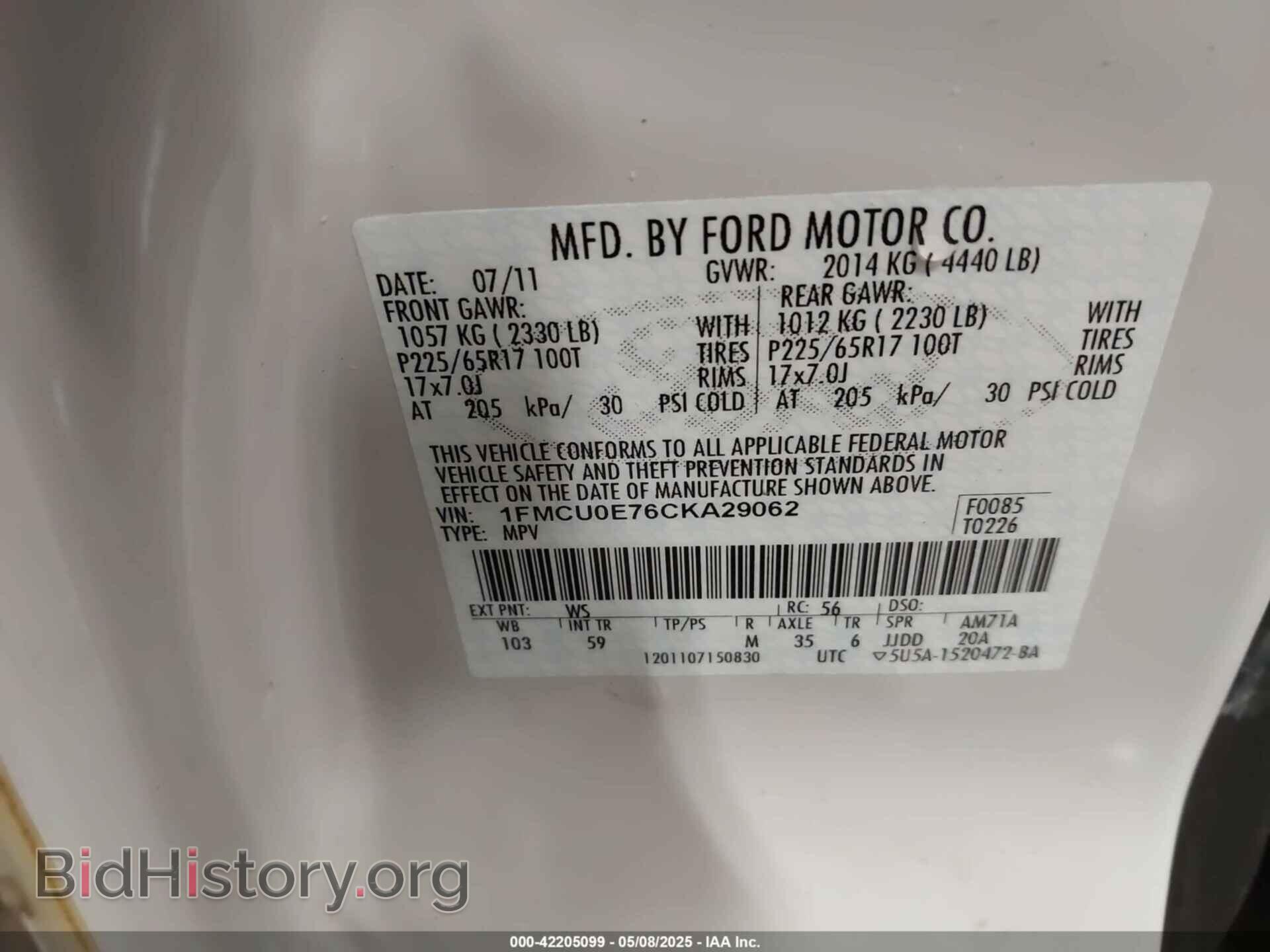 2012 FORD ESCAPE - VIN: 1FMCU0E76CKA29062 - Фото 9