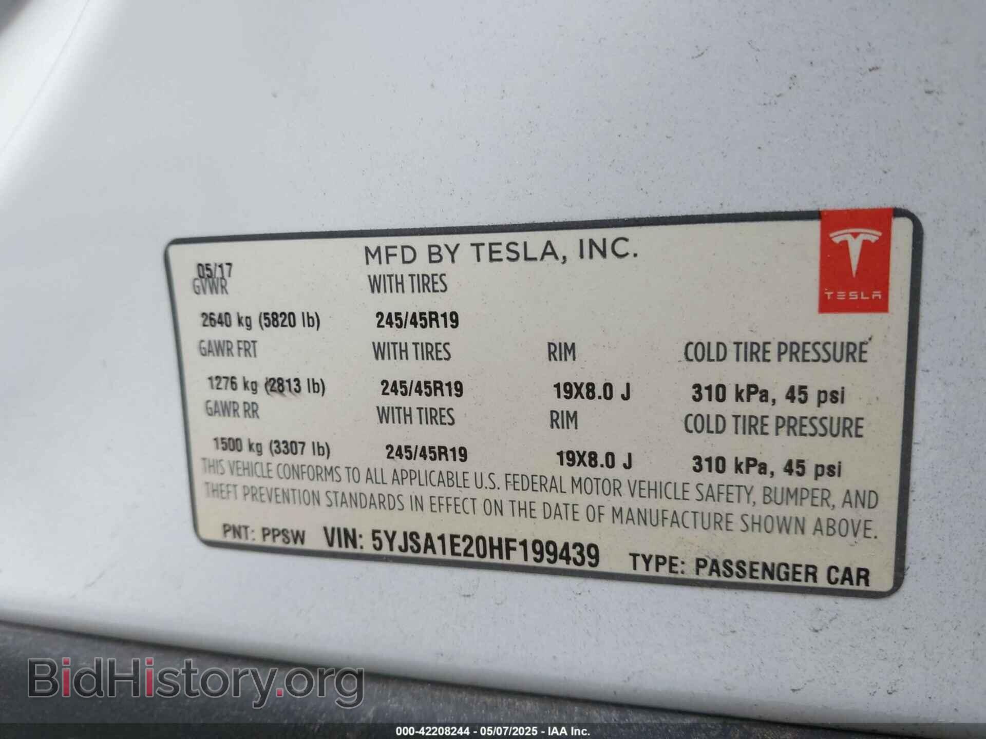 2017 TESLA MODEL S - VIN: 5YJSA1E20HF199439 - Фото 9