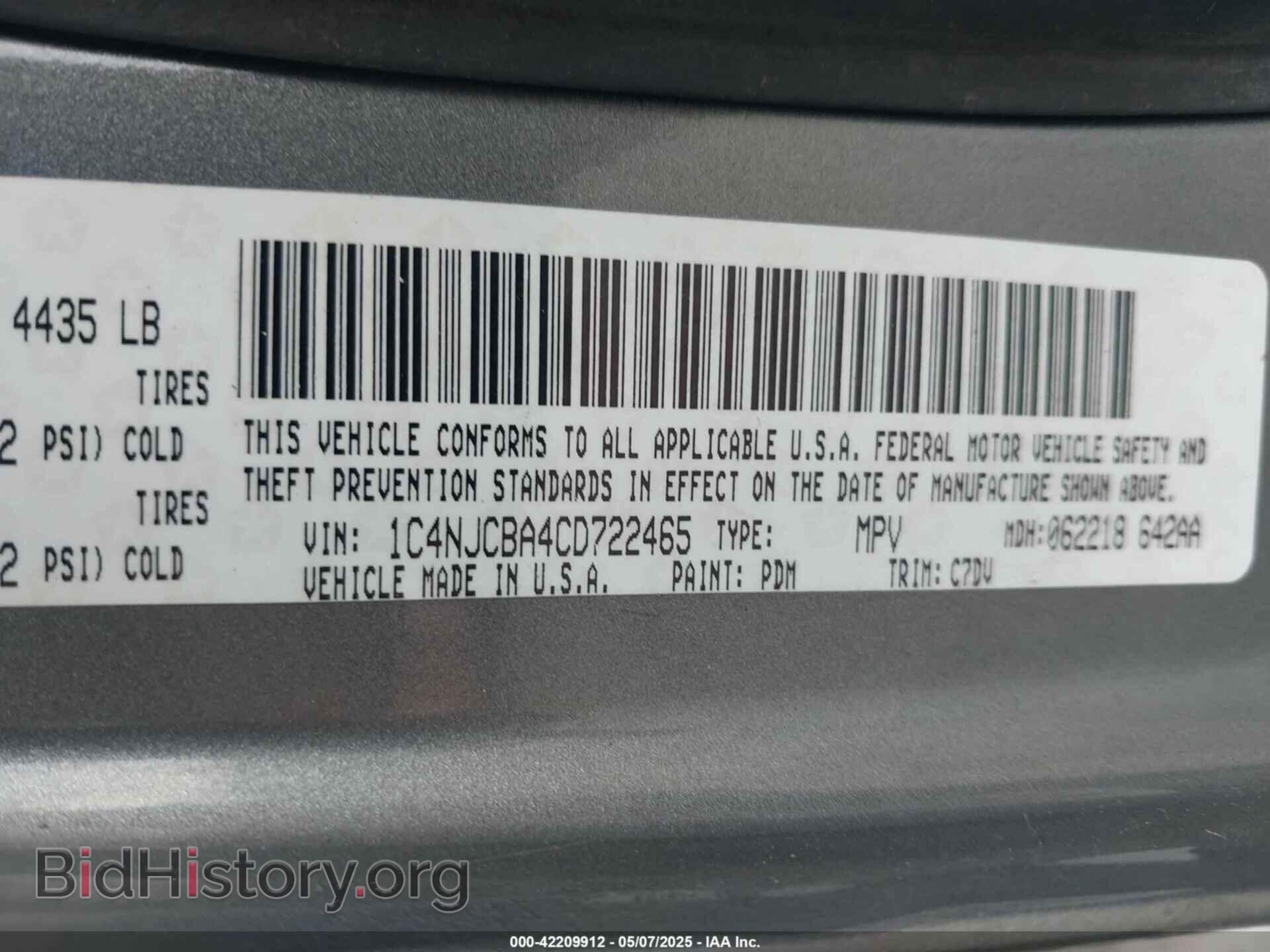 2012 JEEP COMPASS - VIN: 1C4NJCBA4CD722465 - Фото 9