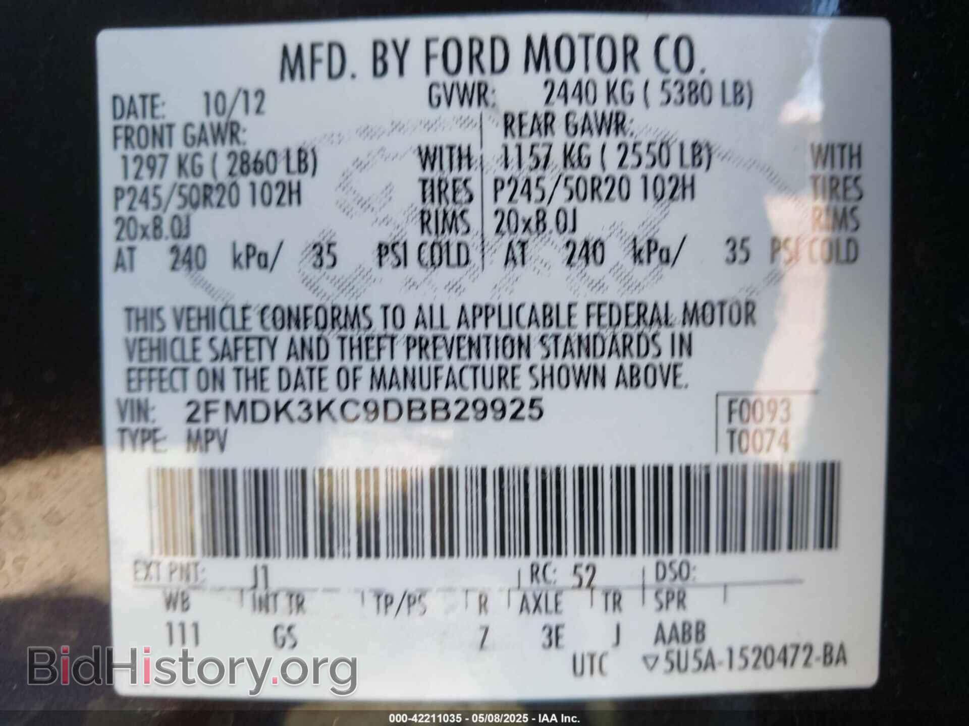 2013 FORD EDGE - VIN: 2FMDK3KC9DBB29925 - Фото 9