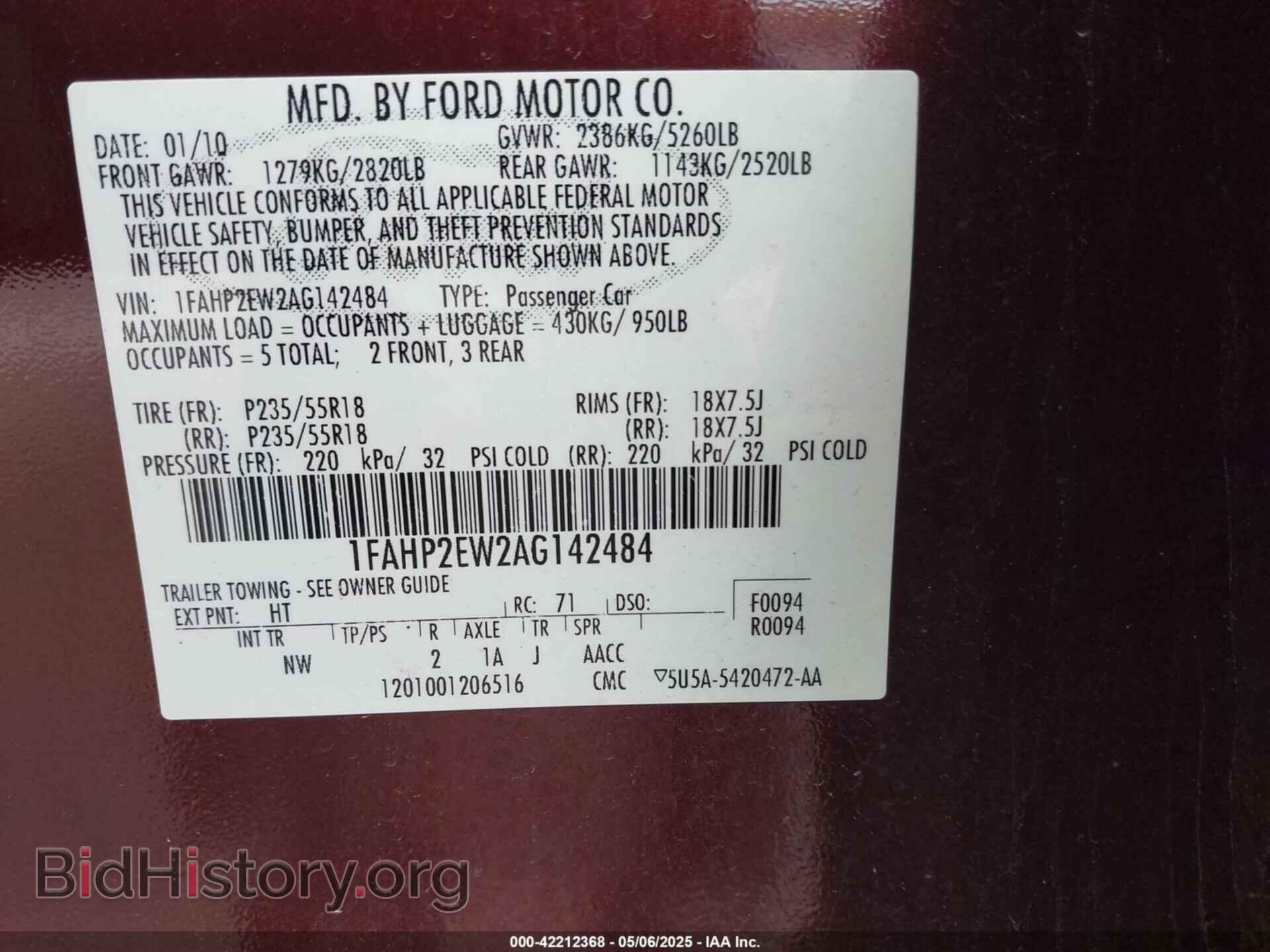 2010 FORD TAURUS - VIN: 1FAHP2EW2AG142484 - Фото 9