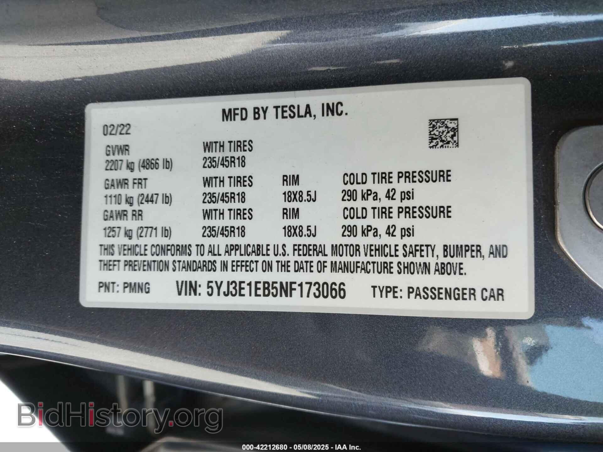 2022 TESLA MODEL 3 - VIN: 5YJ3E1EB5NF173066 - Фото 9