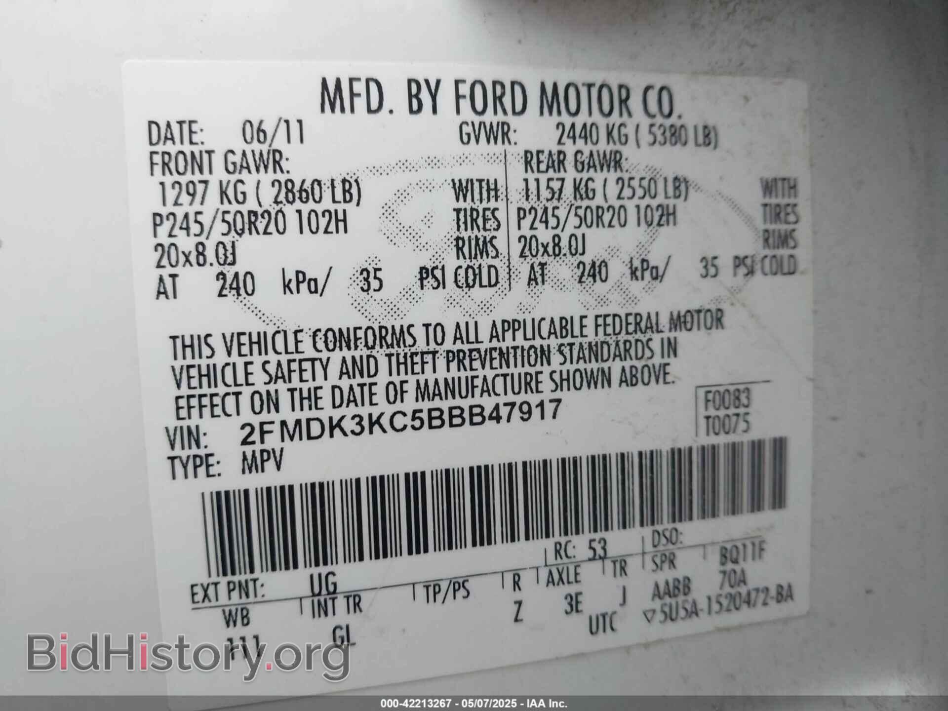 2011 FORD EDGE - VIN: 2FMDK3KC5BBB47917 - Фото 9