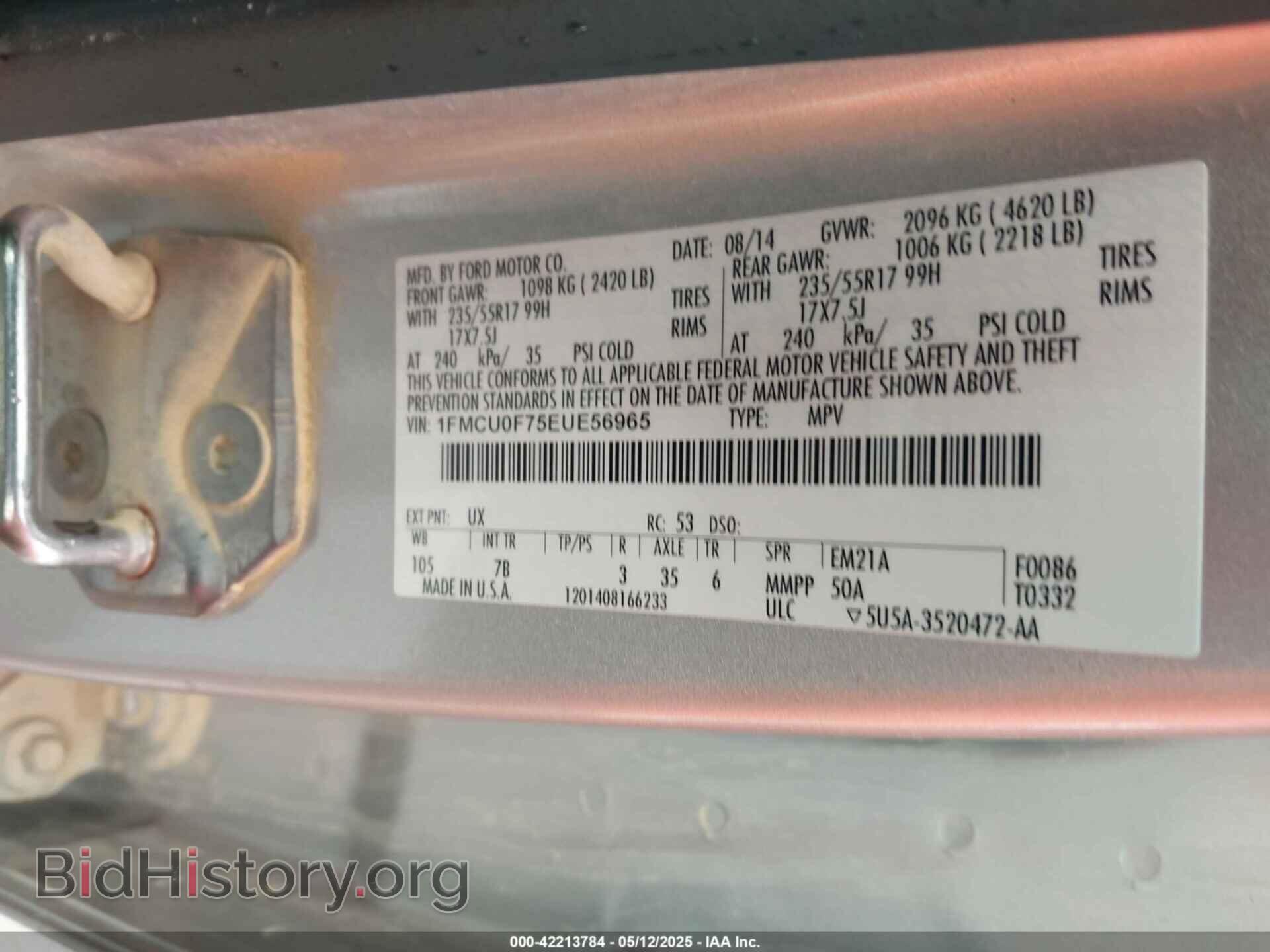 2014 FORD ESCAPE - VIN: 1FMCU0F75EUE56965 - Фото 9