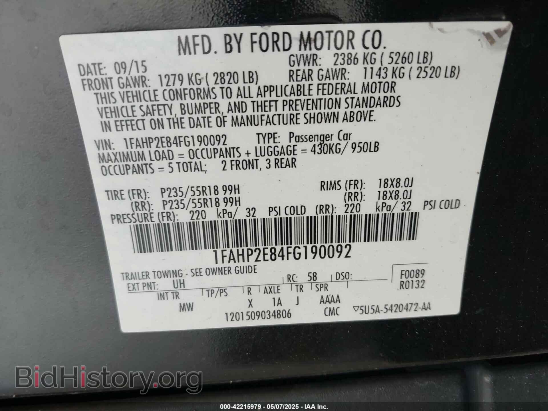 2015 FORD TAURUS - VIN: 1FAHP2E84FG190092 - Photo 9