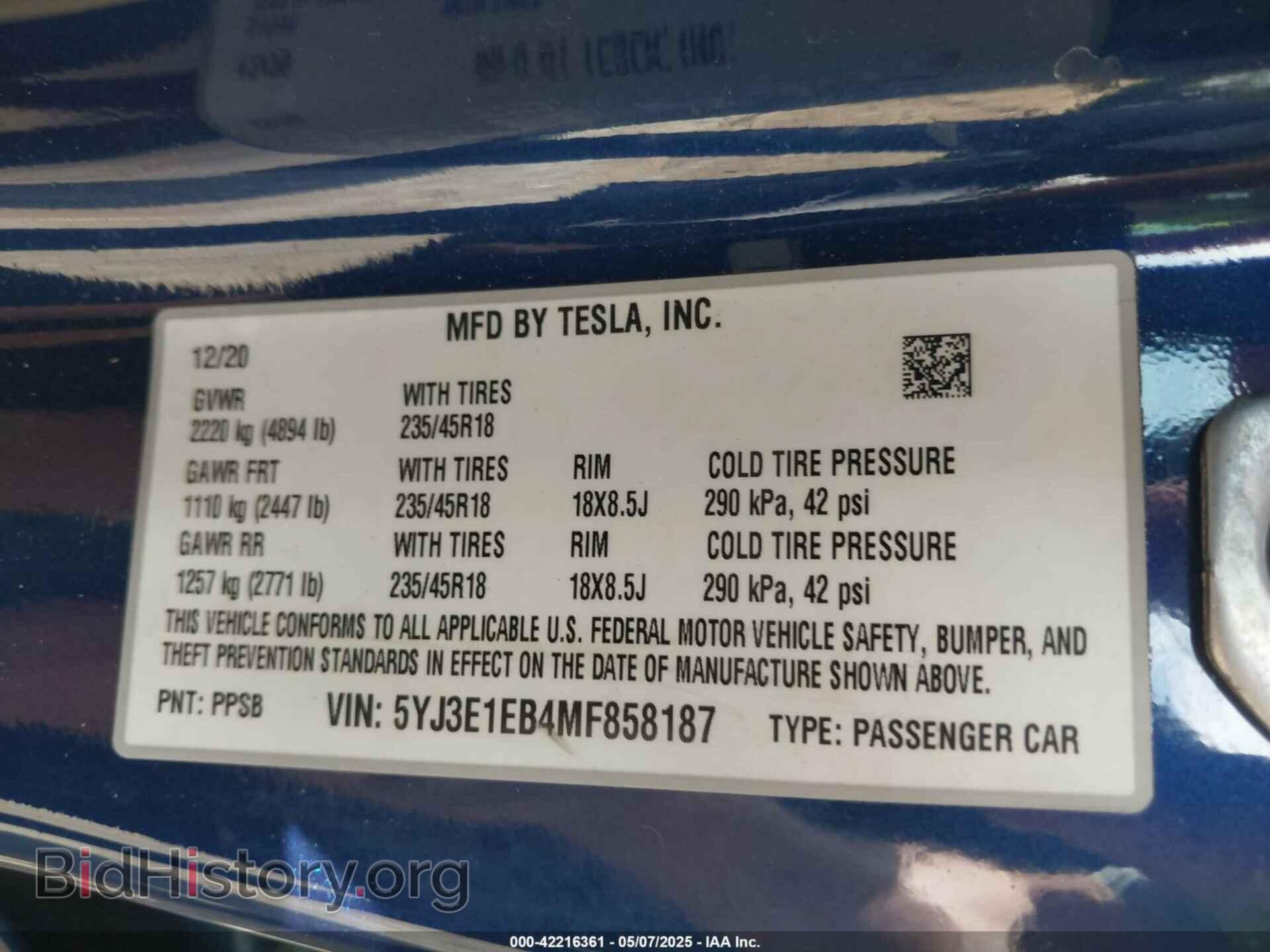 2021 TESLA MODEL 3 - VIN: 5YJ3E1EB4MF858187 - Фото 9