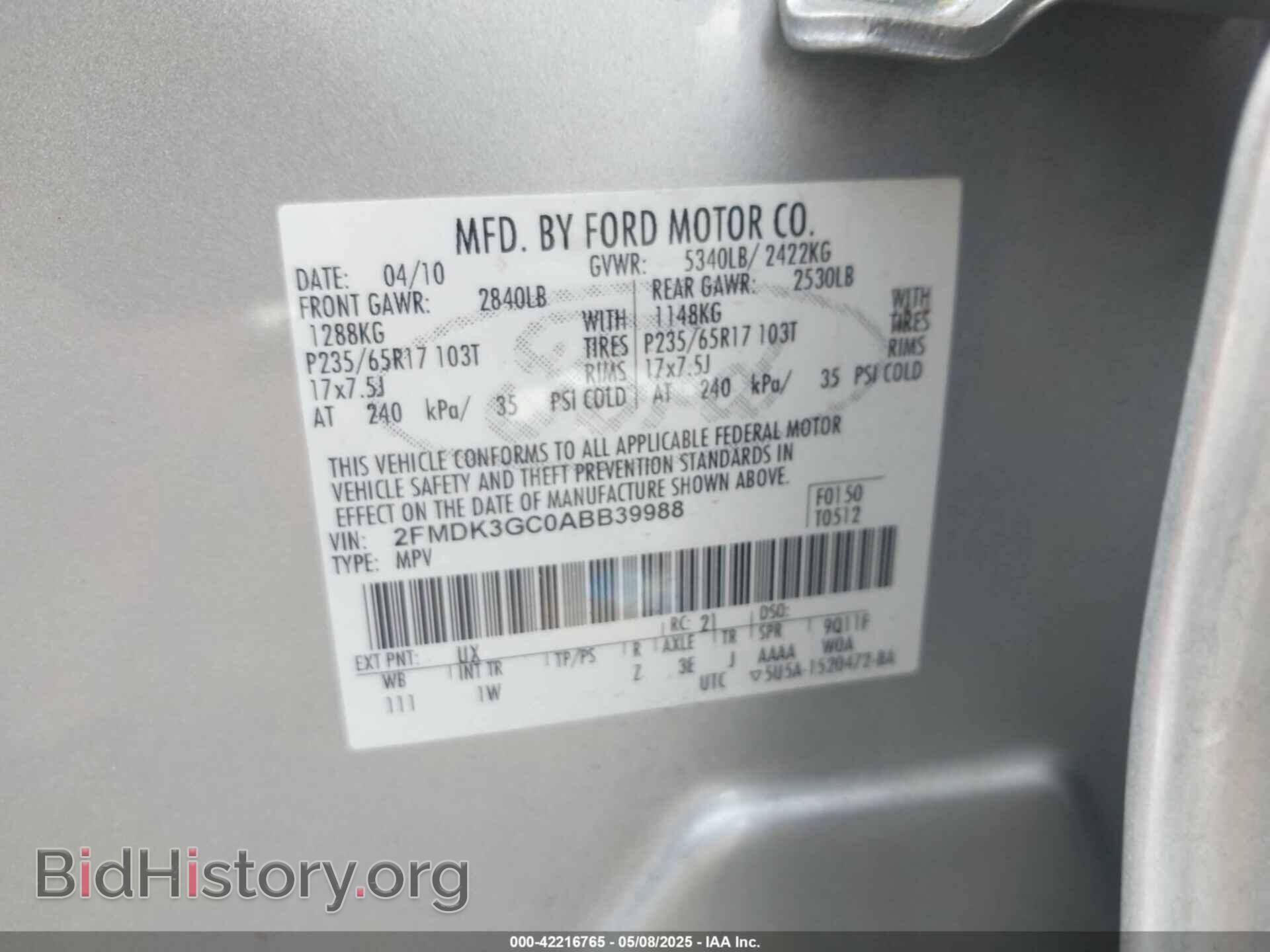 2010 FORD EDGE - VIN: 2FMDK3GC0ABB39988 - Фото 9