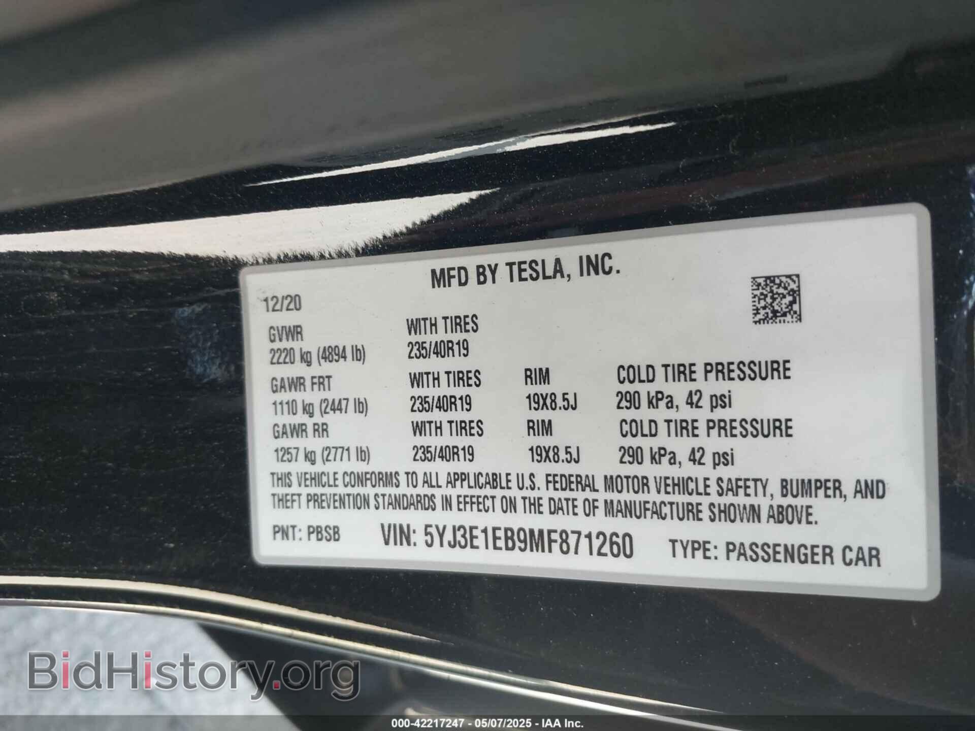 2021 TESLA MODEL 3 - VIN: 5YJ3E1EB9MF871260 - Фото 9