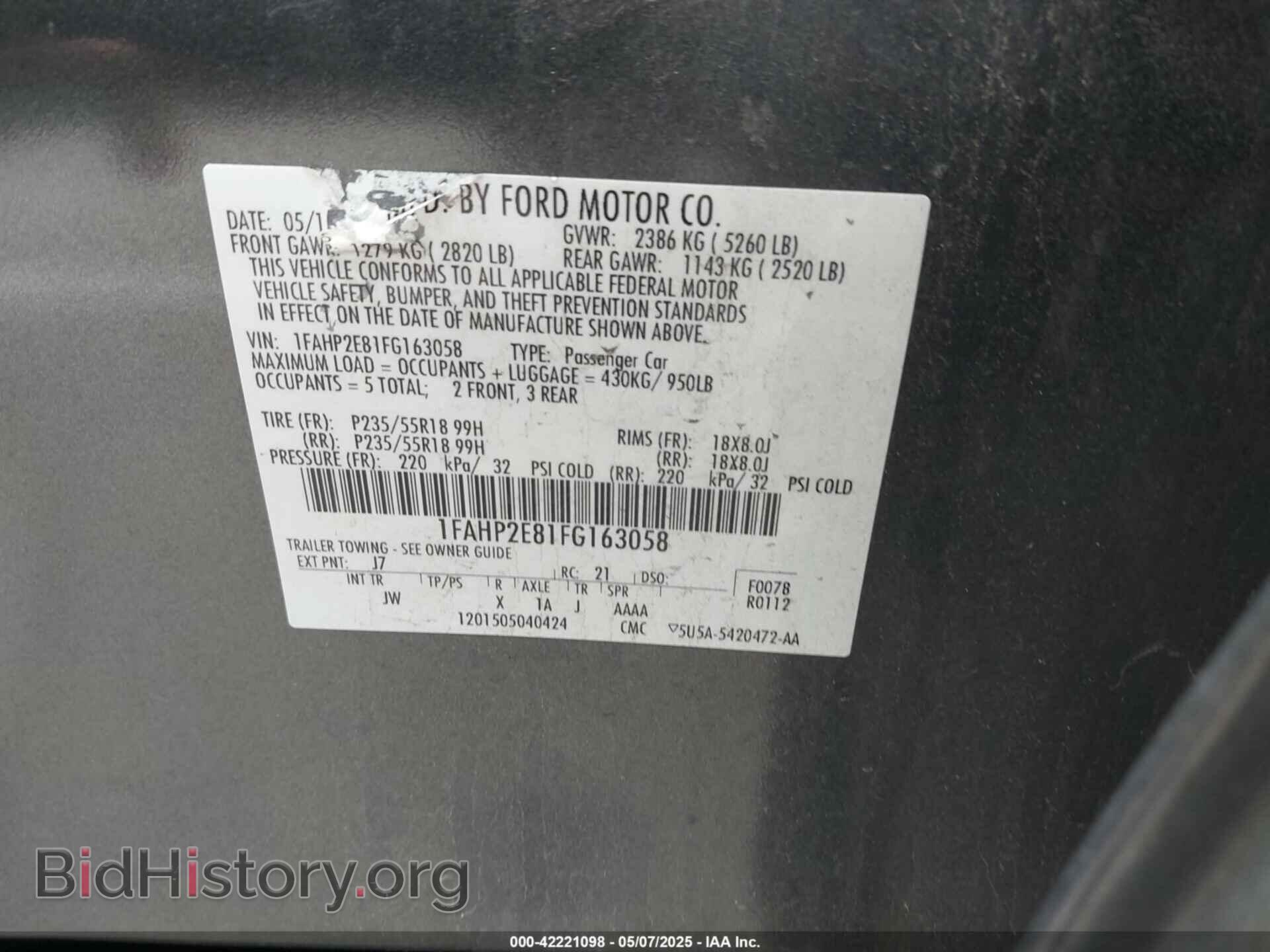 2015 FORD TAURUS - VIN: 1FAHP2E81FG163058 - Фото 9