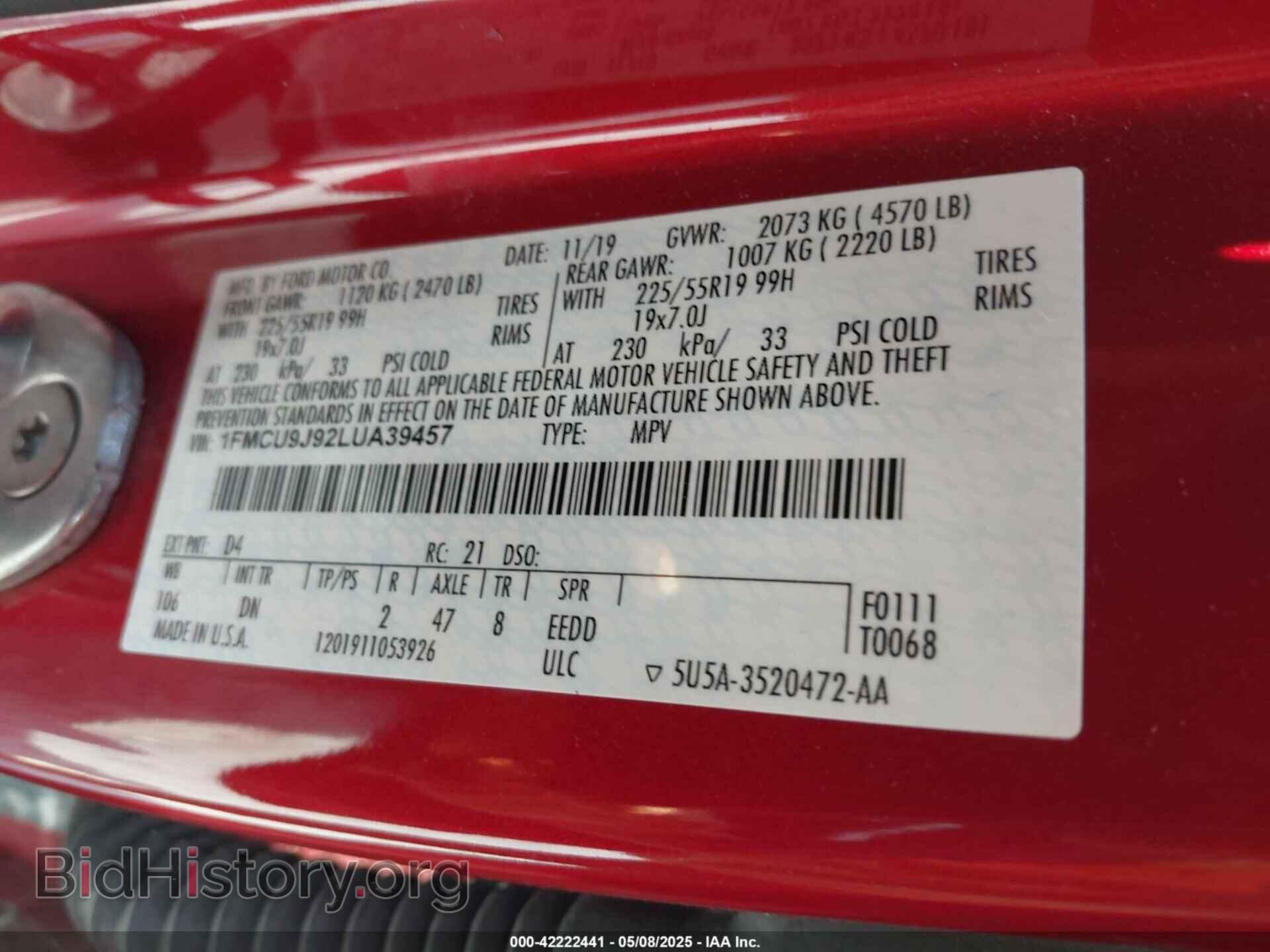 2020 FORD ESCAPE - VIN: 1FMCU9J92LUA39457 - Photo 9