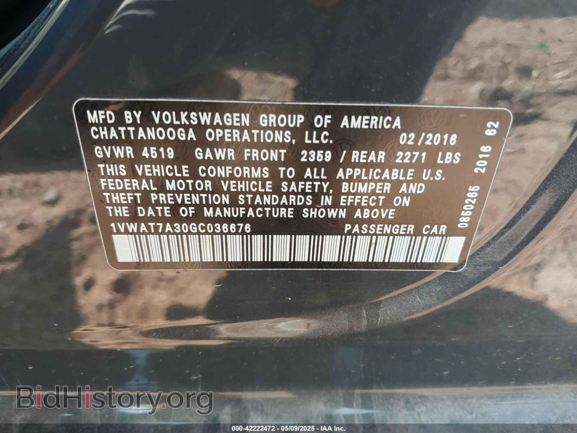2016 VOLKSWAGEN PASSAT - VIN: 1VWAT7A30GC036676 - Фото 9
