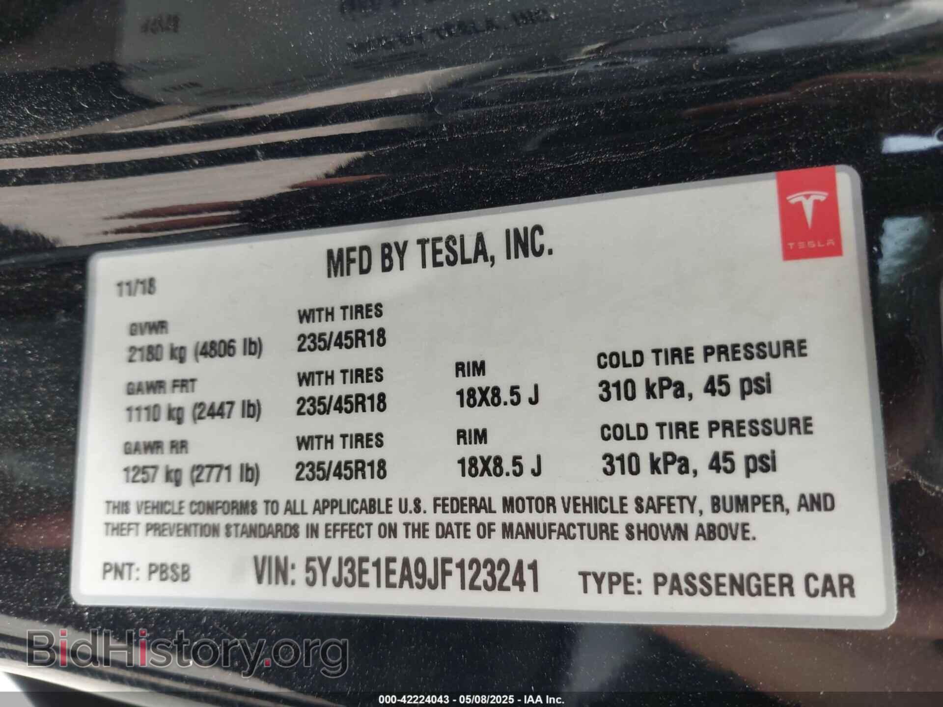 2018 TESLA MODEL 3 - VIN: 5YJ3E1EA9JF123241 - Фото 9