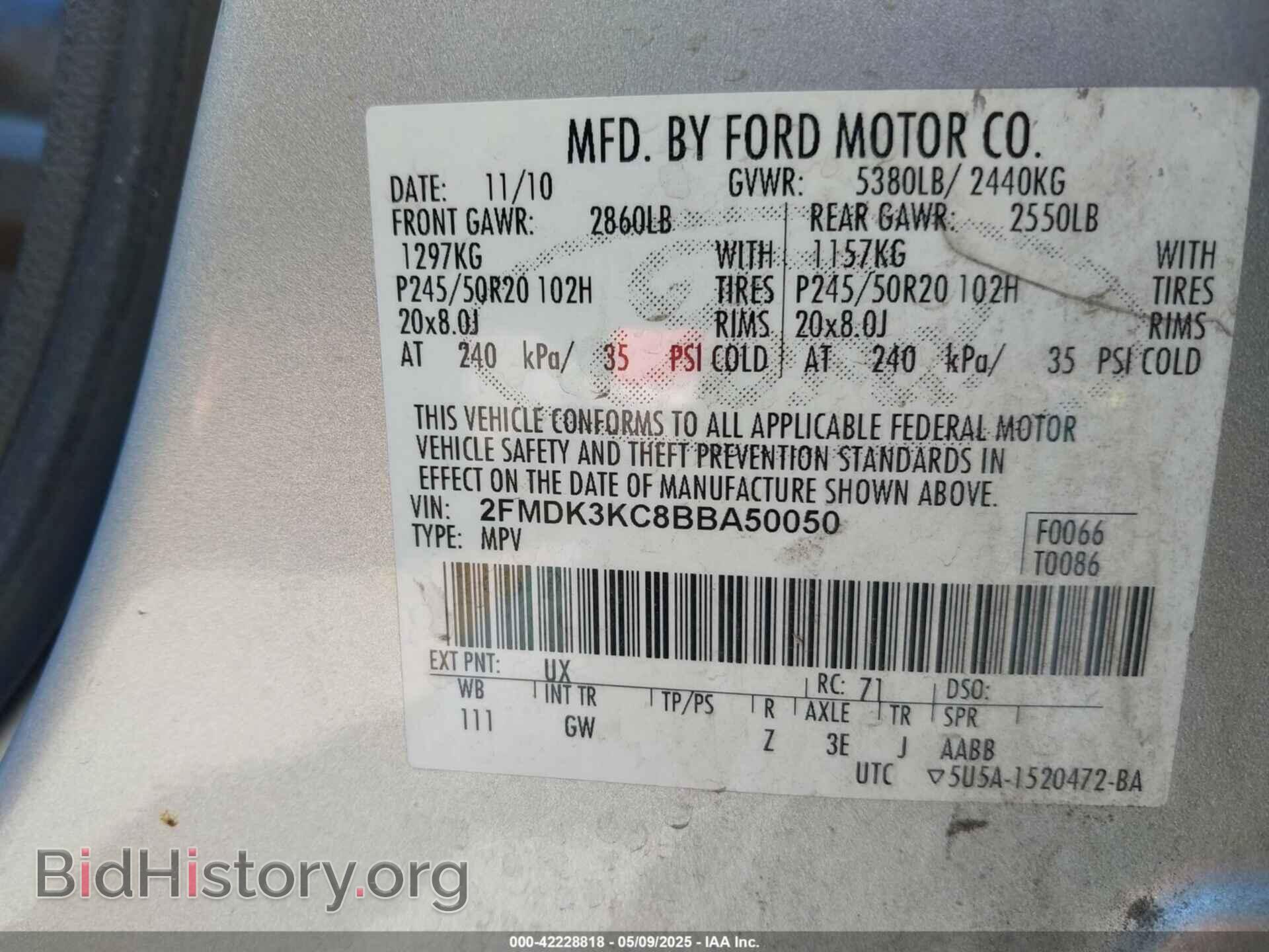 2011 FORD EDGE - VIN: 2FMDK3KC8BBA50050 - Photo 9