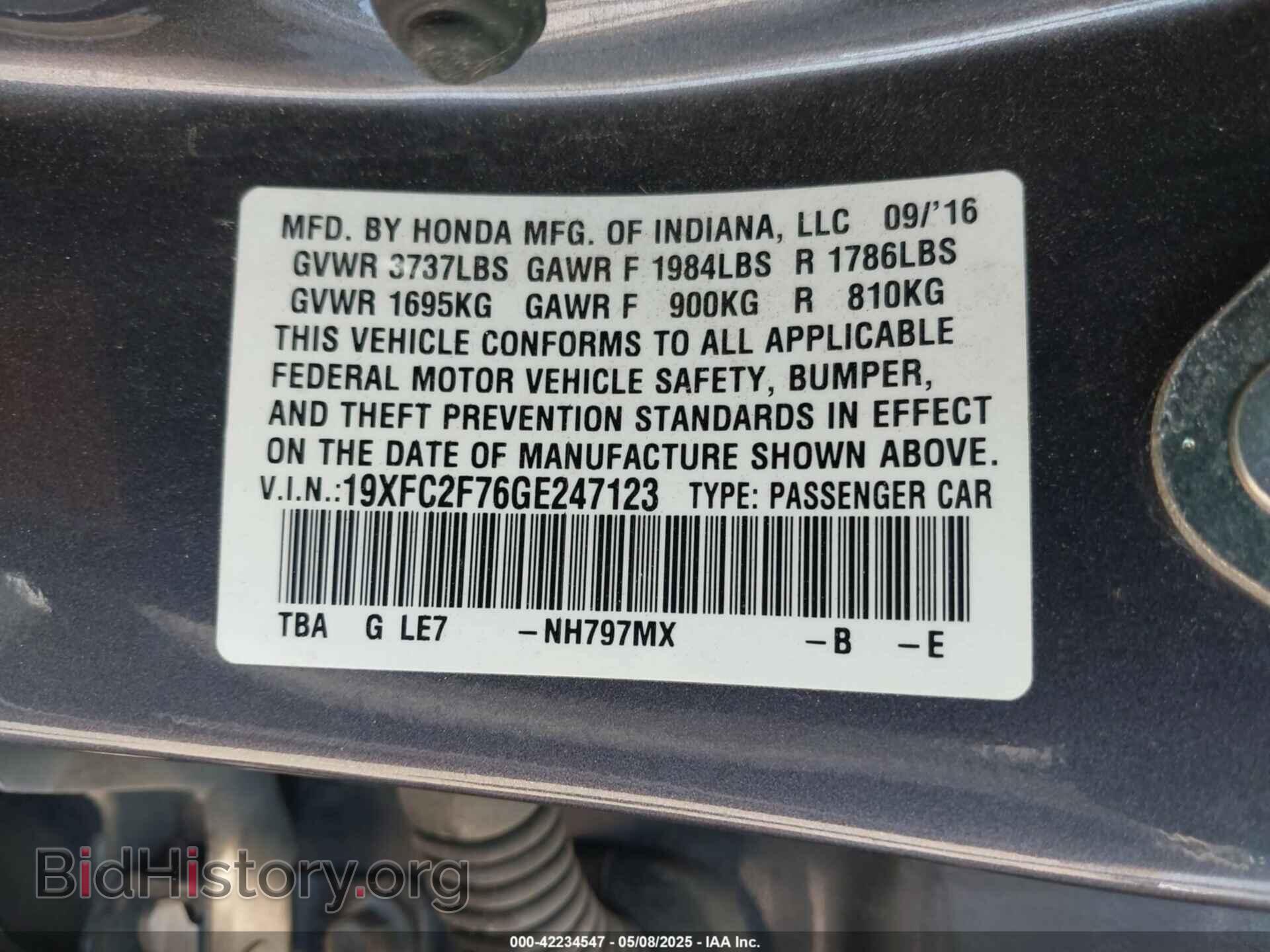 2016 HONDA CIVIC - VIN: 19XFC2F76GE247123 - Фото 9