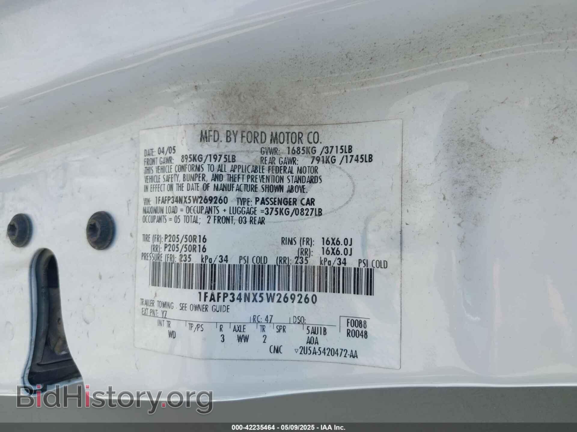 2005 FORD FOCUS - VIN: 1FAFP34NX5W269260 - Фото 9