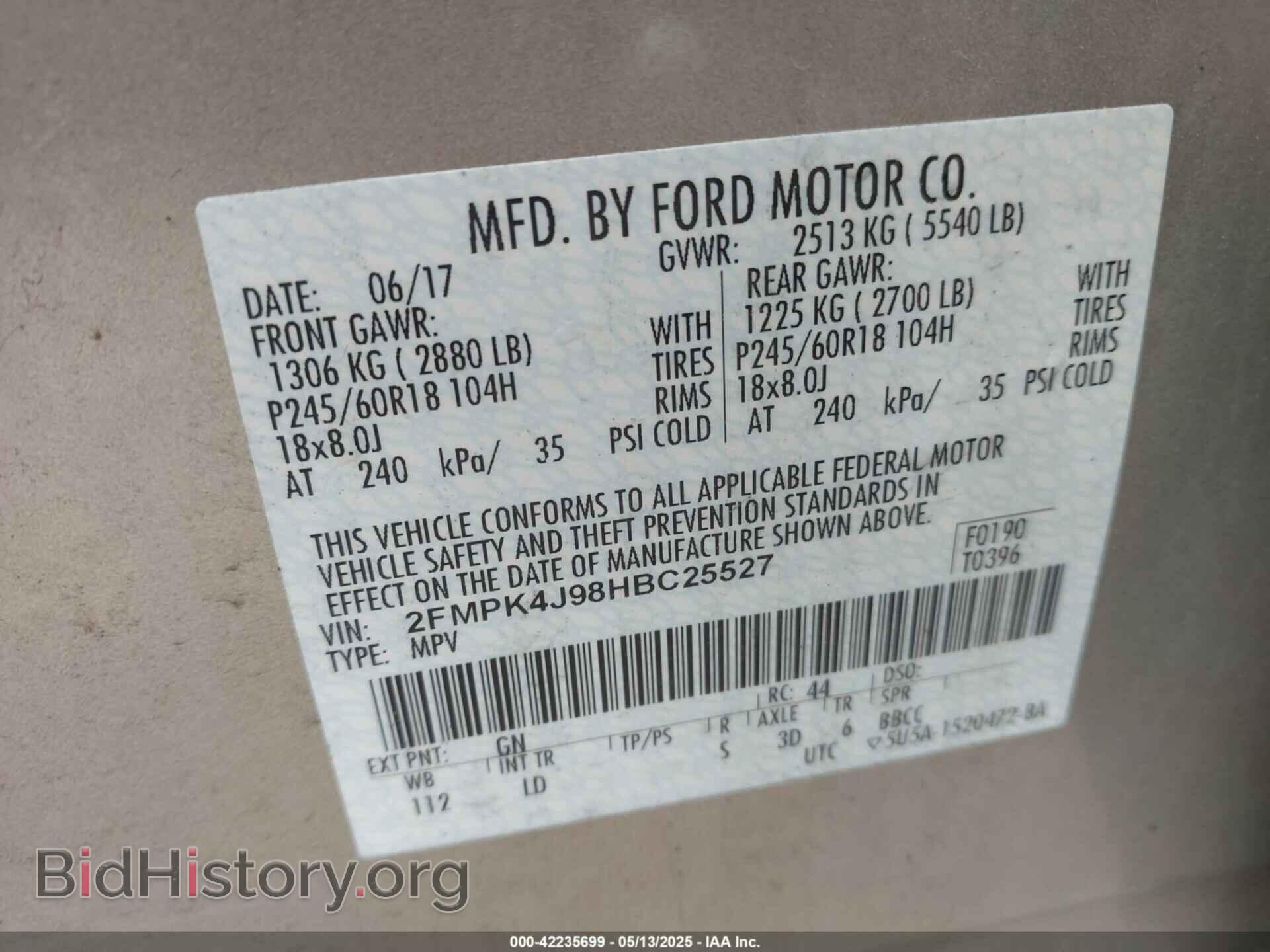 2017 FORD EDGE - VIN: 2FMPK4J98HBC25527 - Photo 9