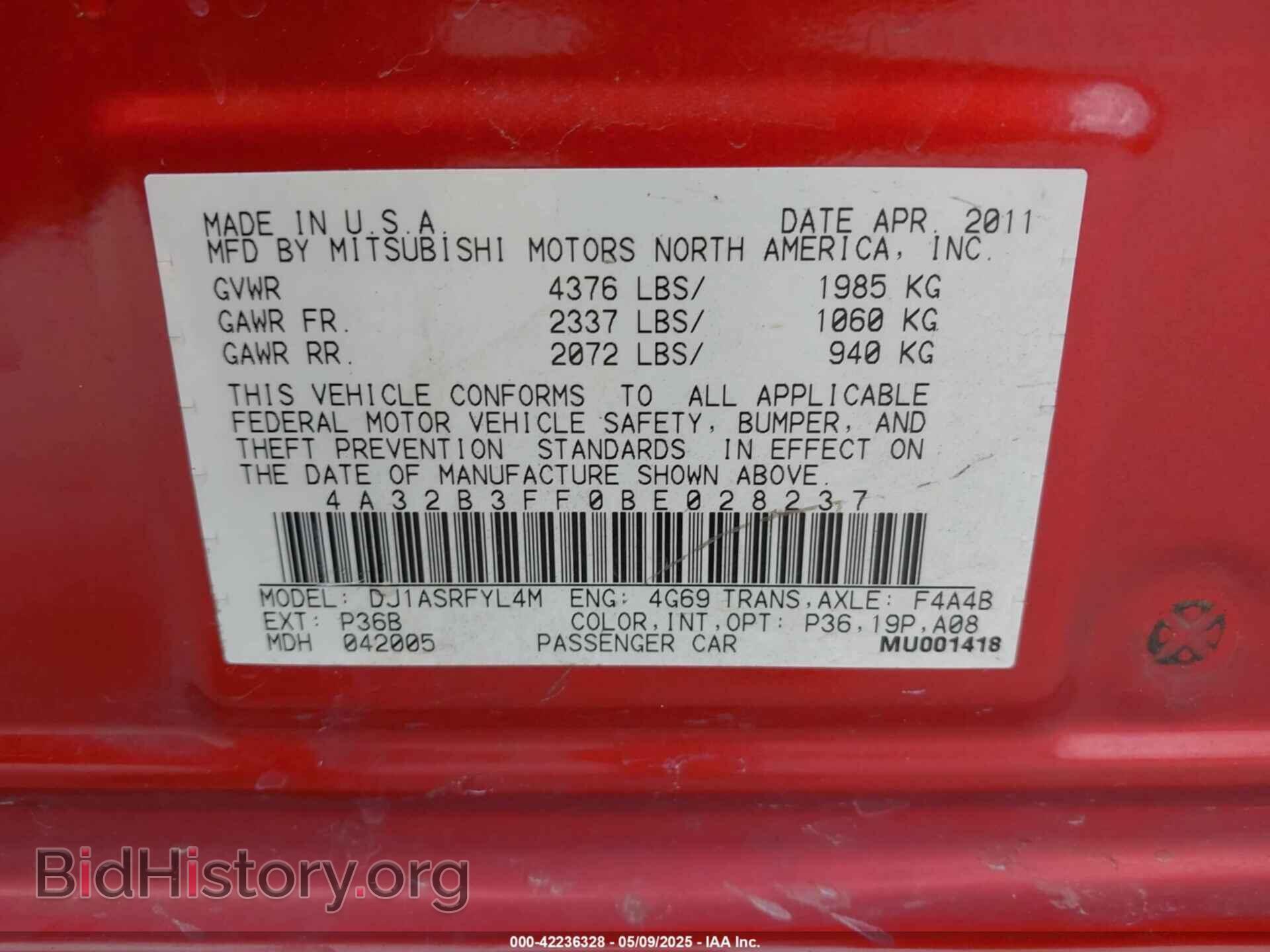 2011 MITSUBISHI GALANT - VIN: 4A32B3FF0BE028237 - Фото 9